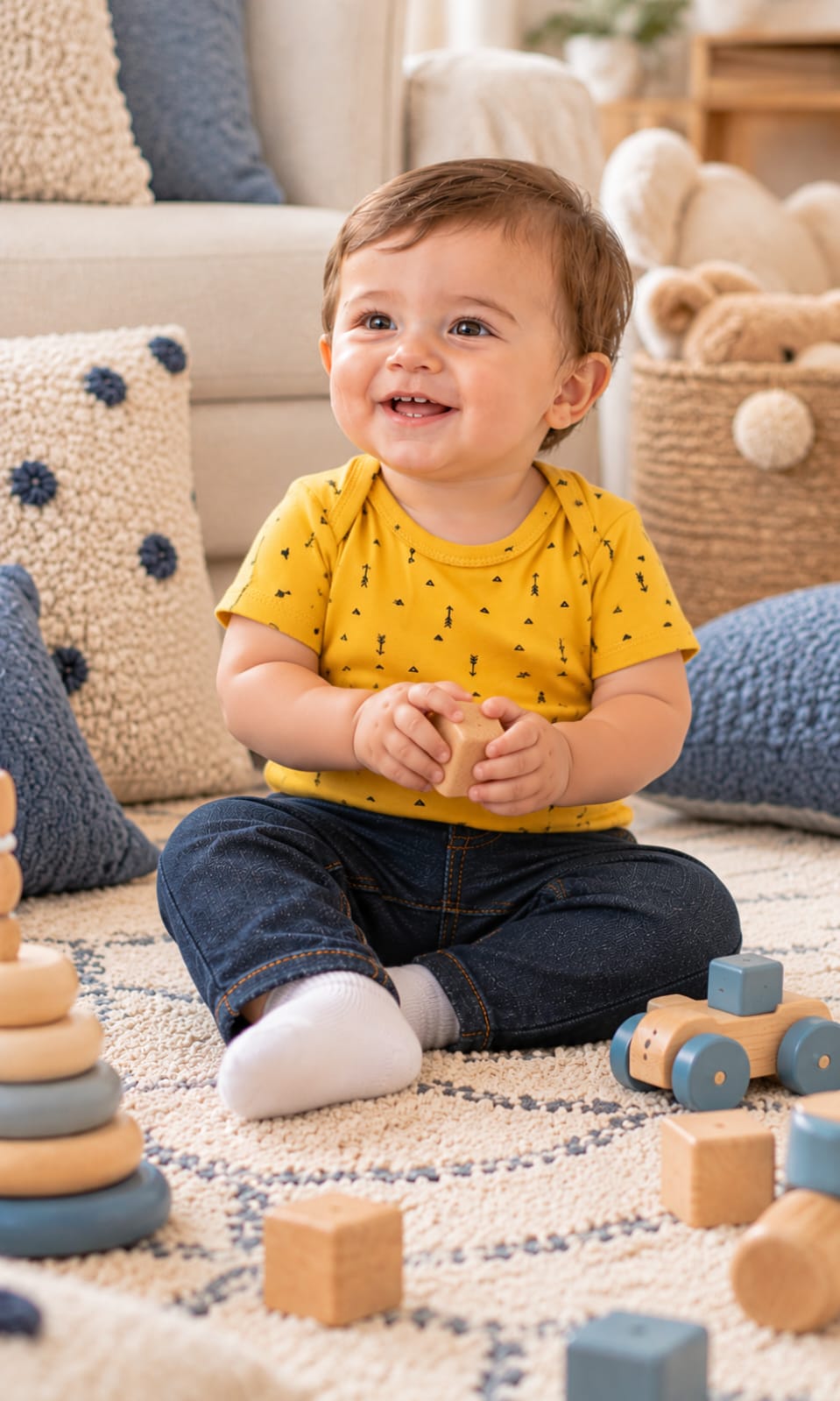 Conjunto de Pantalón, Pañalero y Chamarra Carter's para Bebé de 9 Meses en Azul Marino, Gris y Amarillo