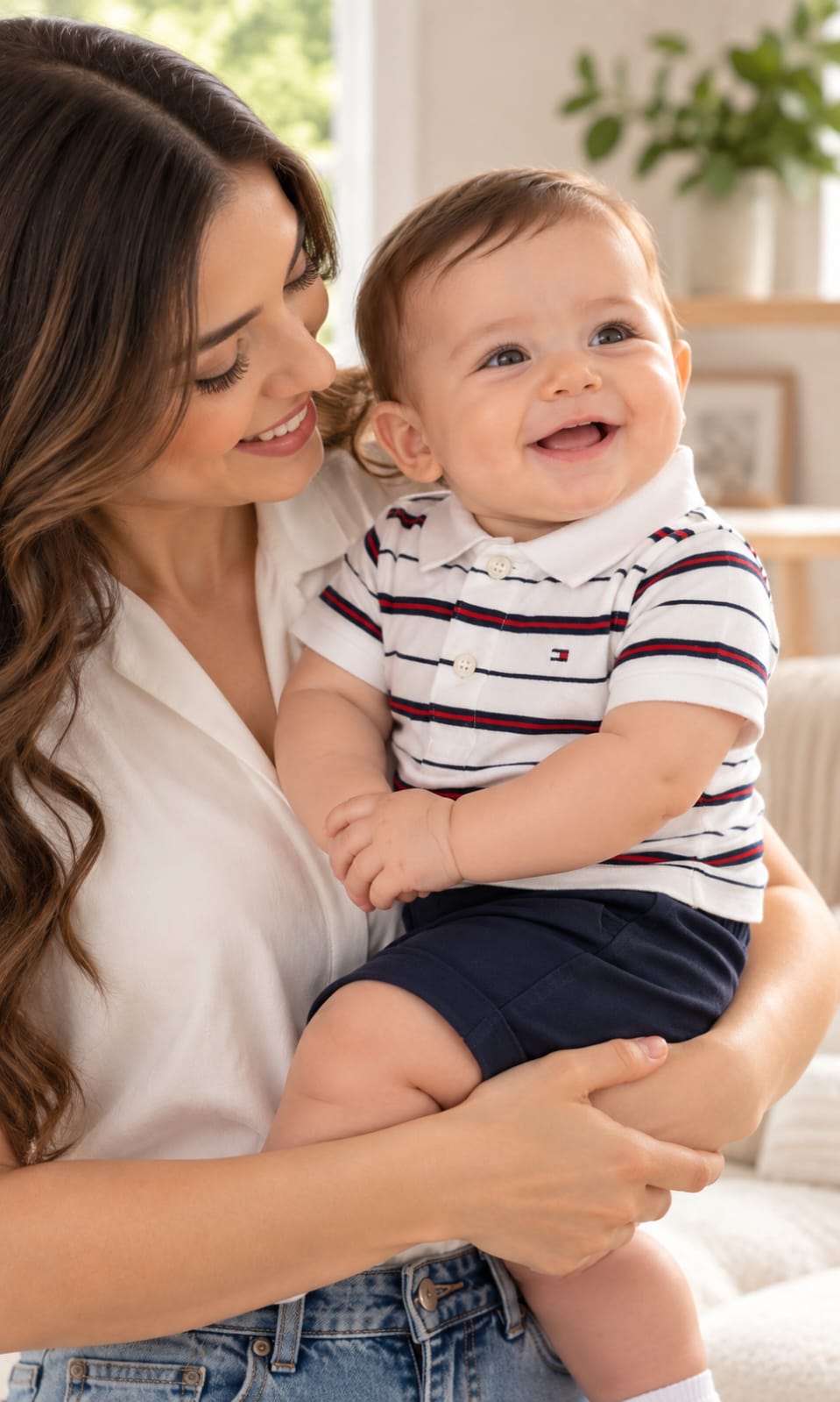Playera Tommy Hilfiger para Bebé 3-6 Meses Blanca con Rayas