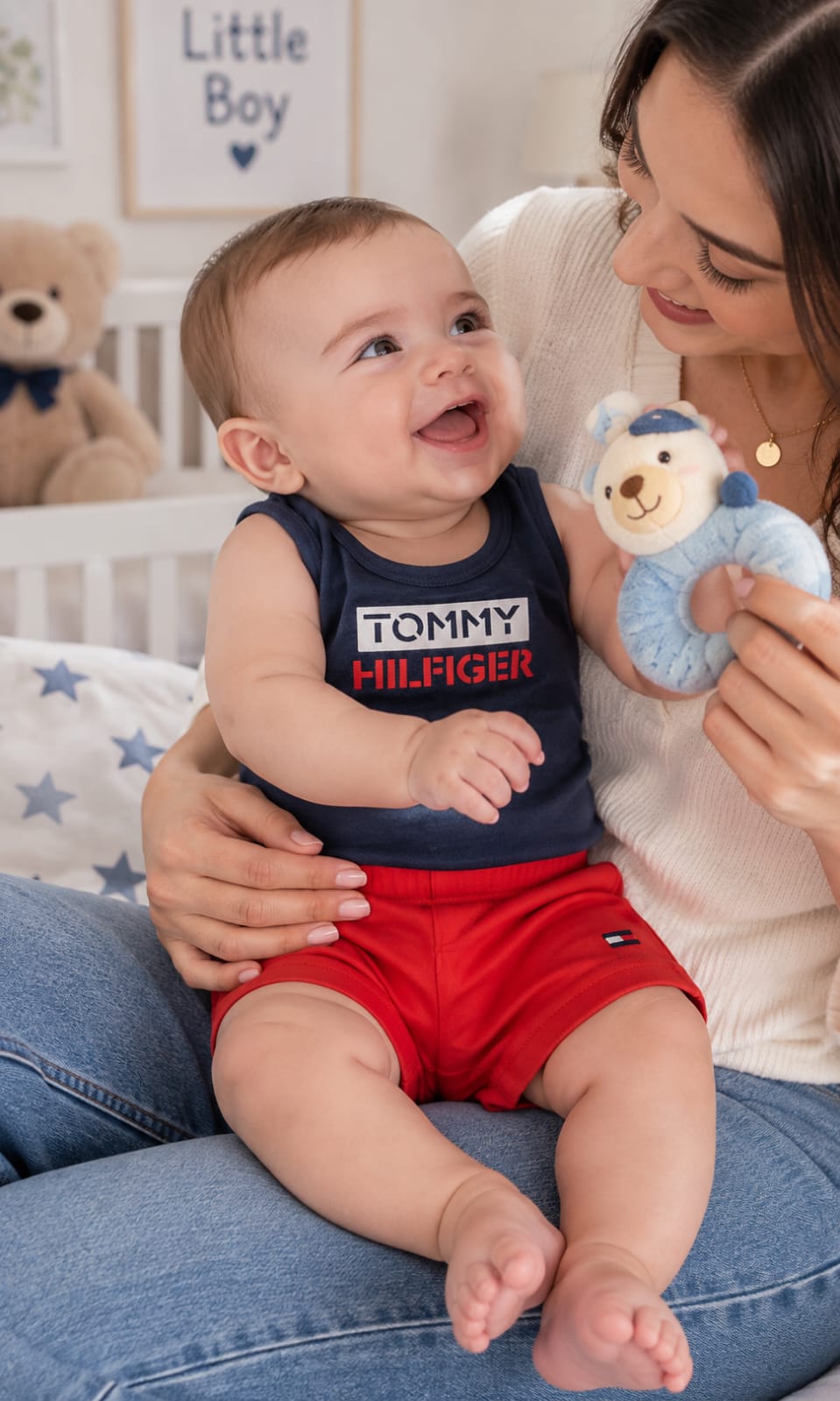 Conjunto de 3 Piezas Pañalero Playera Short para Bebé Meses Tommy Hilfiger