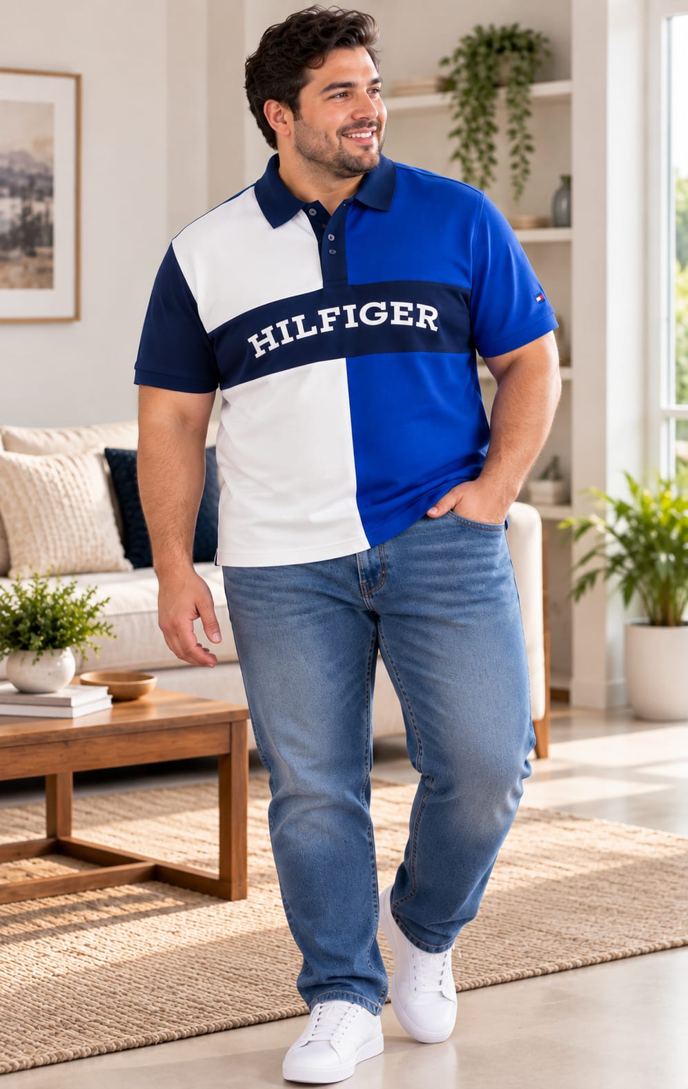 Playera para Hombre Azul y Blanco de Manga Tommy Hilfiger
