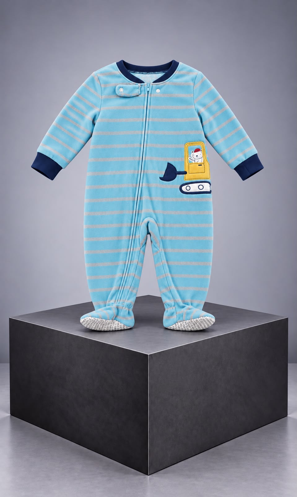 Mameluco Completo para Bebé Talla 18 Meses Color Azul con Rayas Grises