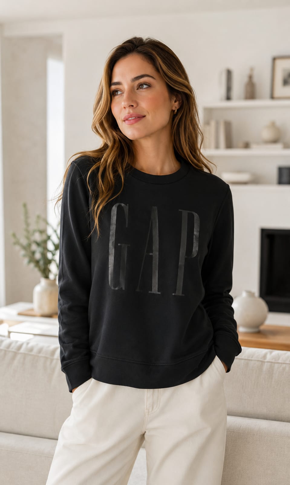 Sudadera GAP Para Mujer Color Negra Cuello Redondo Sin Gorro