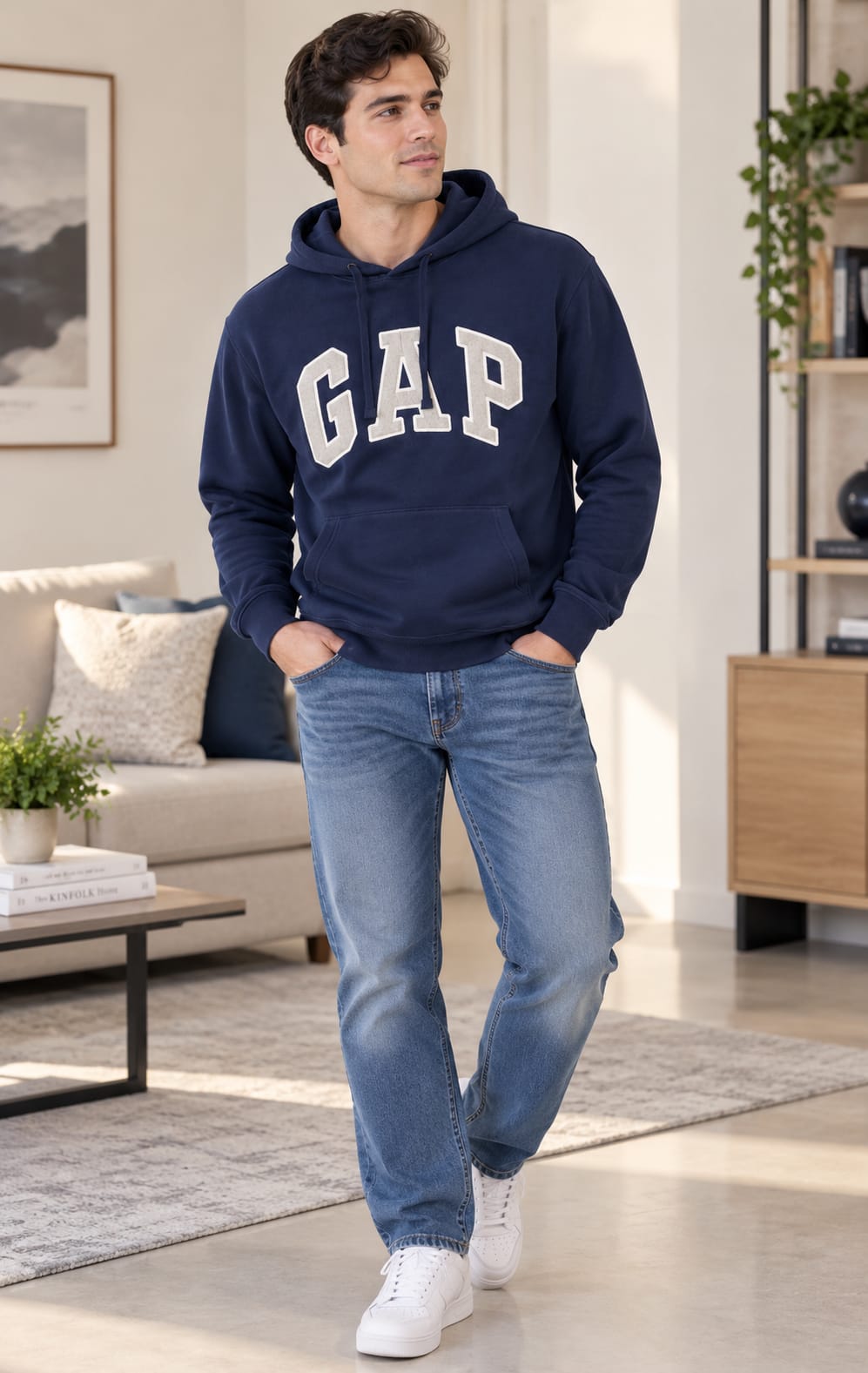 Sudadera GAP para Hombre Azul Marino con Capucha y Bolsillo Frontal