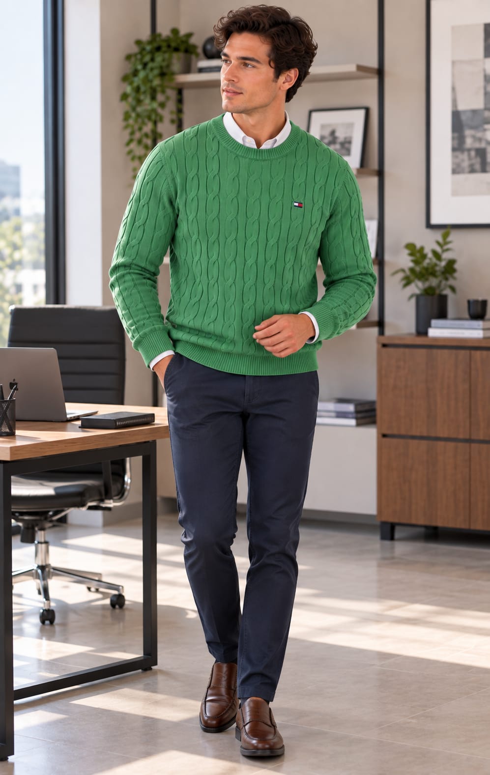 Suéter para Hombre Verde con Tejido Trenzado Tommy Hilfiger
