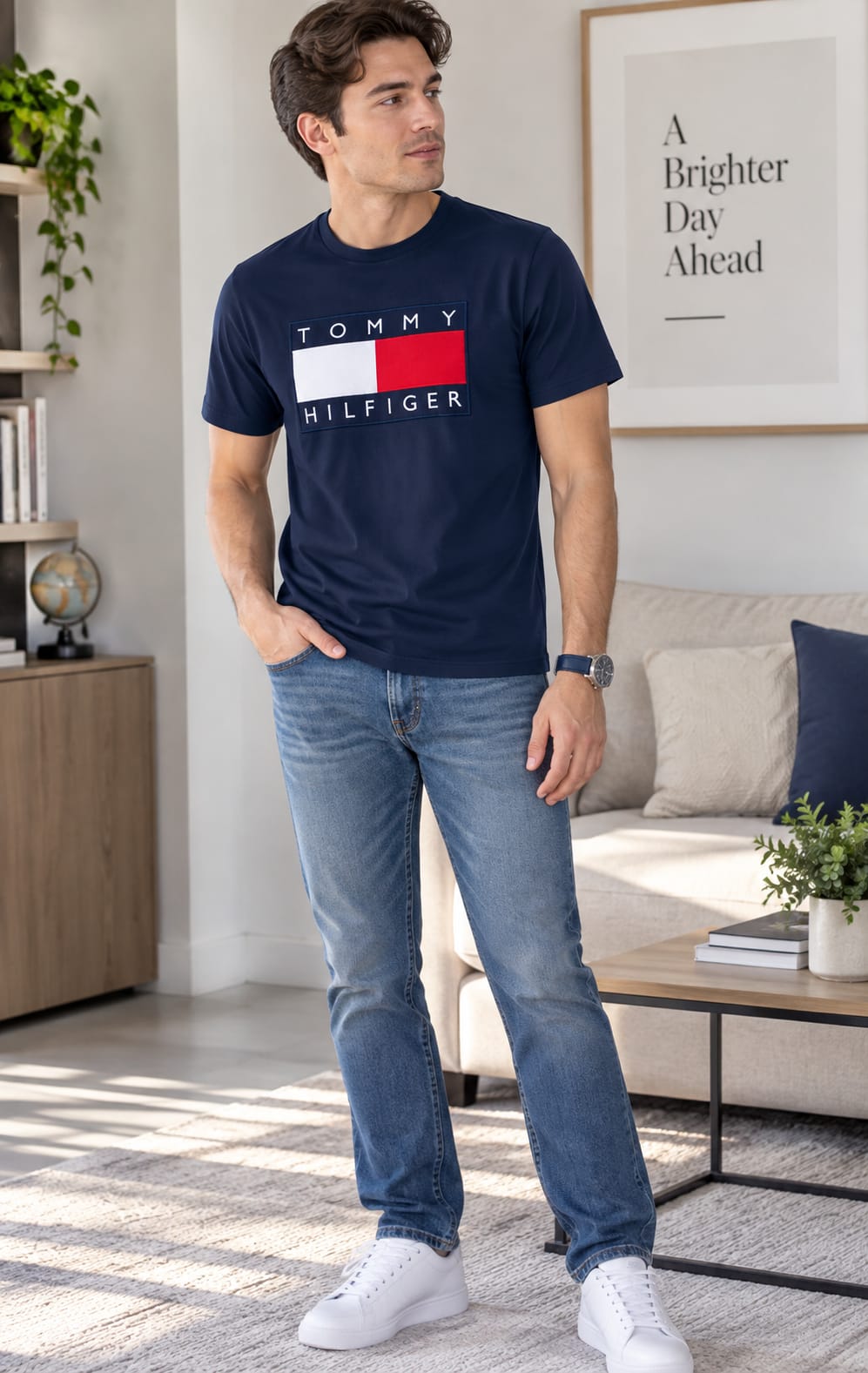 Playera para Hombre Azul Marino Cuello Redondo Manga Corta Tommy Hilfiger