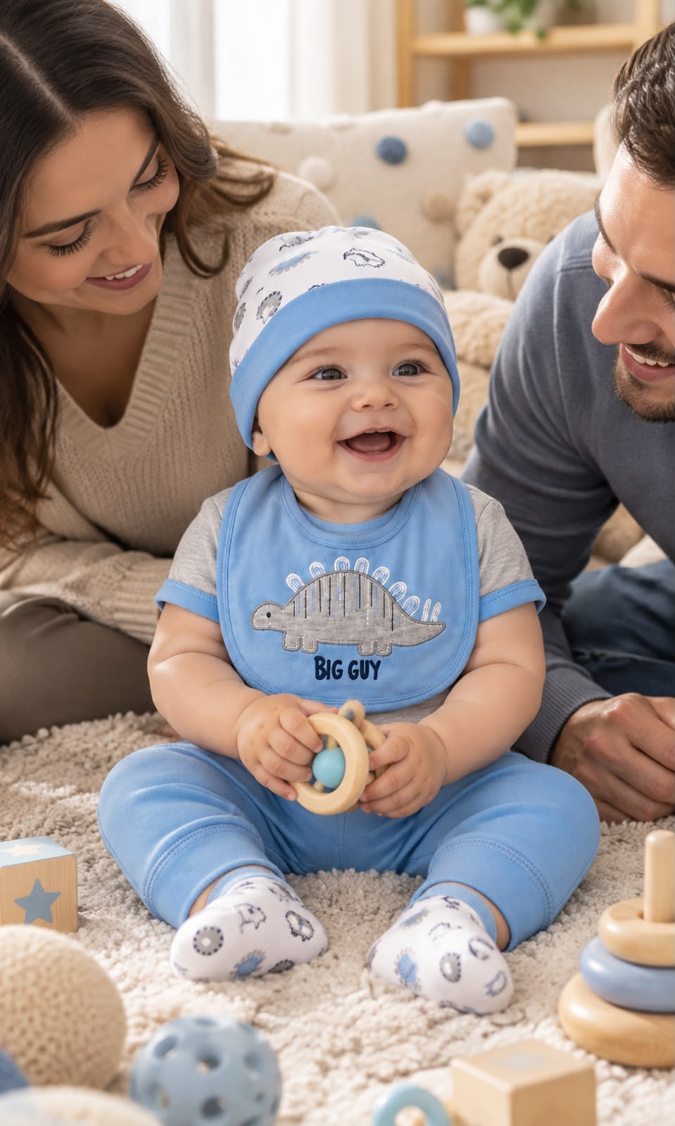 Conjunto de 7 piezas para bebé 6-9 meses azul claro, gris y blanco