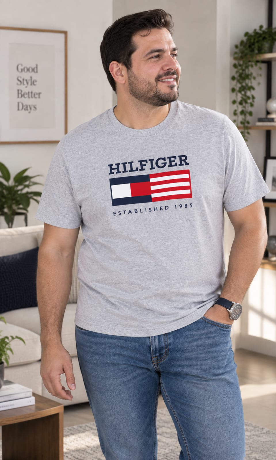 Playera para Hombre Gris de Cuello Redondo Tommy Hilfiger