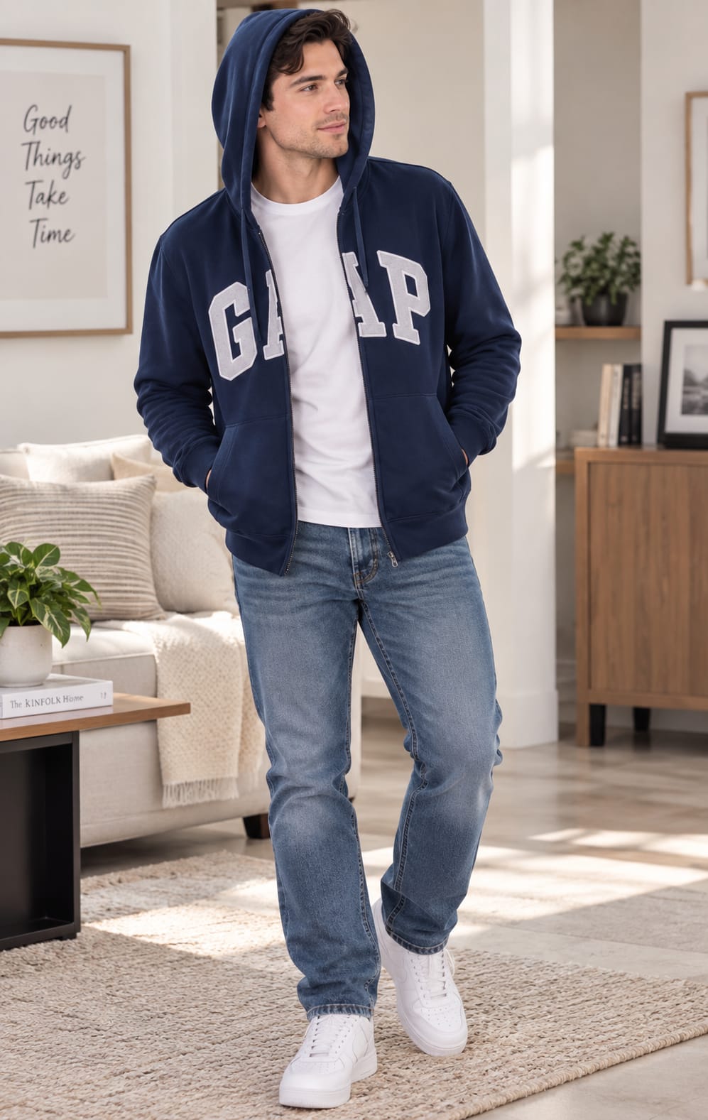 Sudadera GAP para Hombre Azul Marino con Capucha y Cierre Frontal