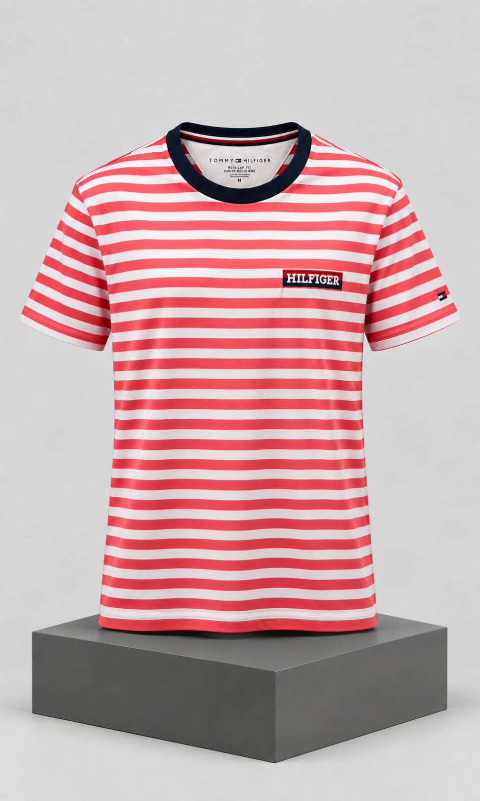 Playera de Hombre a Rayas Coral y Blanco Tommy Hilfiger