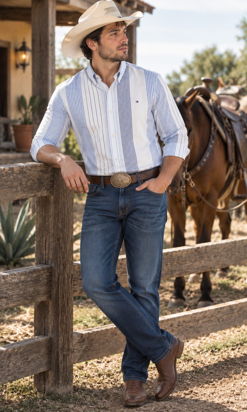 Camisa de Hombre Manga Larga Blanca con Rayas Verticales Azules Tommy Hilfiger