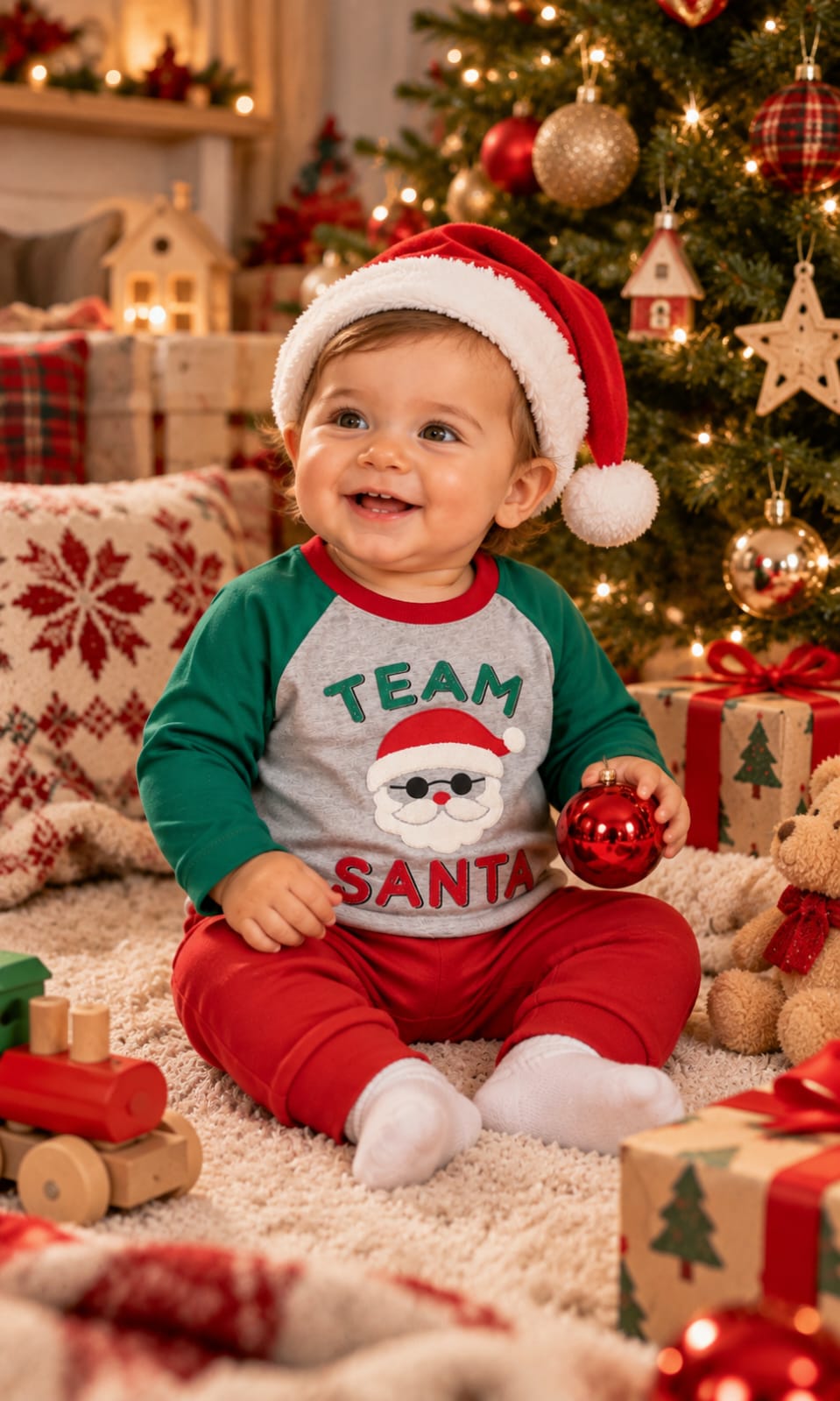 Playera de manga larga para bebé de 12 meses en gris, verde y rojo