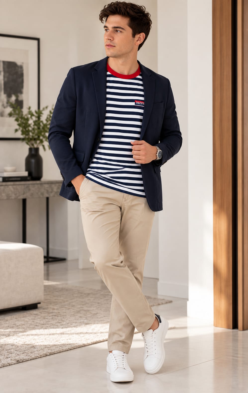 Playera de Hombre a Rayas Azul Marino y Blanco Tommy Hilfiger