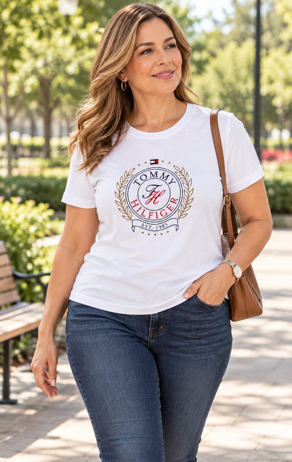 Playera para Mujer Blanca Cuello Redondo Manga Corta Tommy Hilfiger