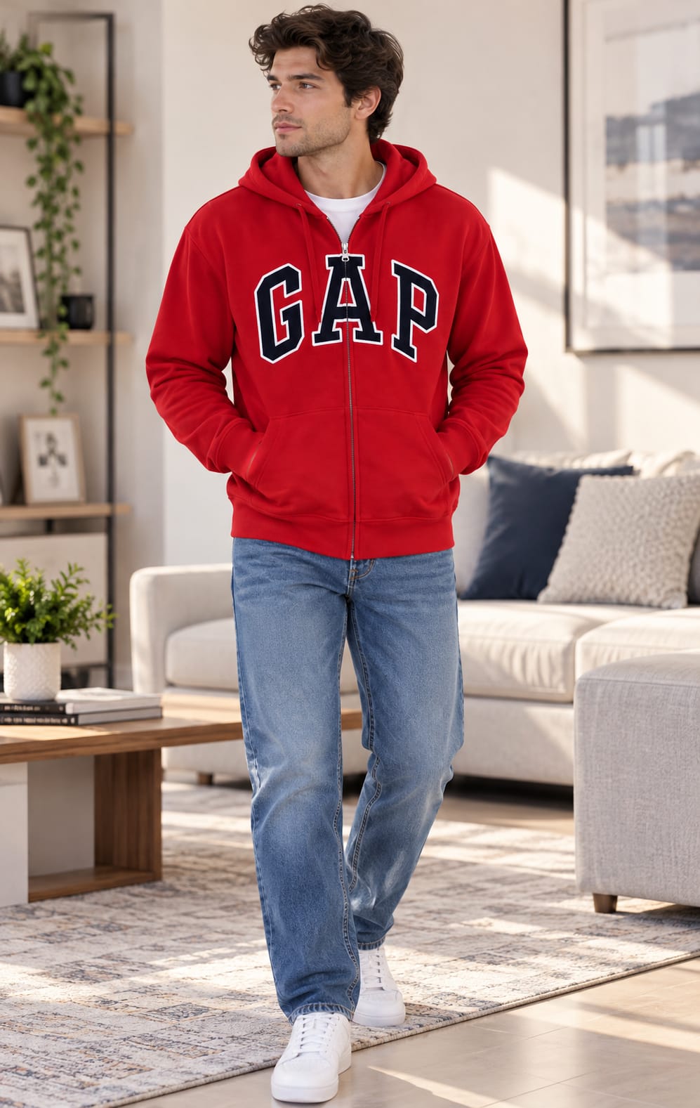 Sudadera GAP para Hombre Roja con Capucha y Cierre