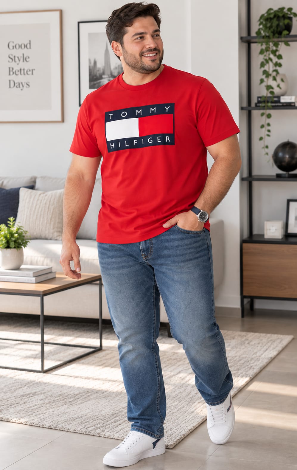 Playera para Hombre Roja Cuello Redondo Tommy Hilfiger