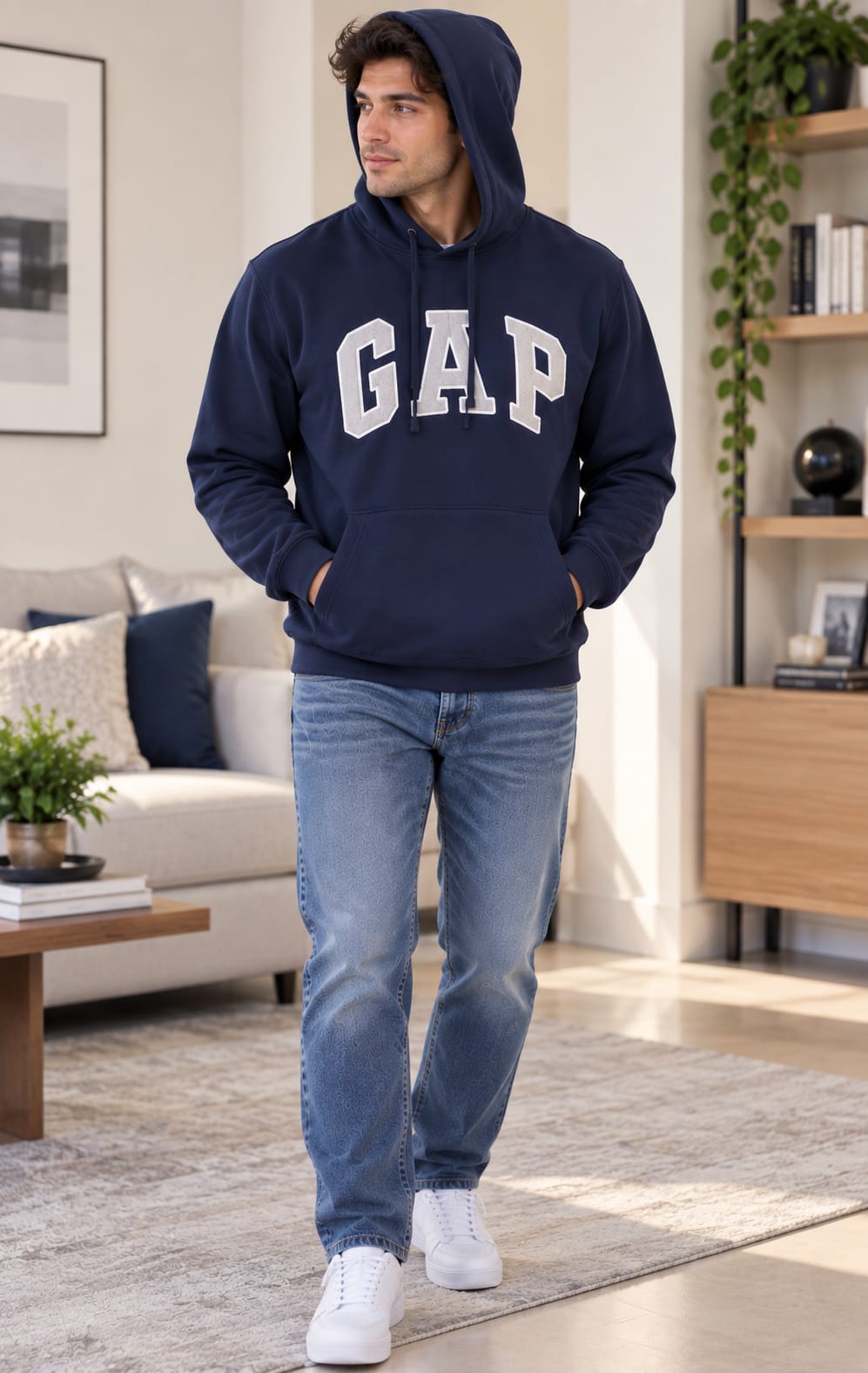 Sudadera GAP para Hombre Azul Marino con Capucha y Bolsillo Frontal