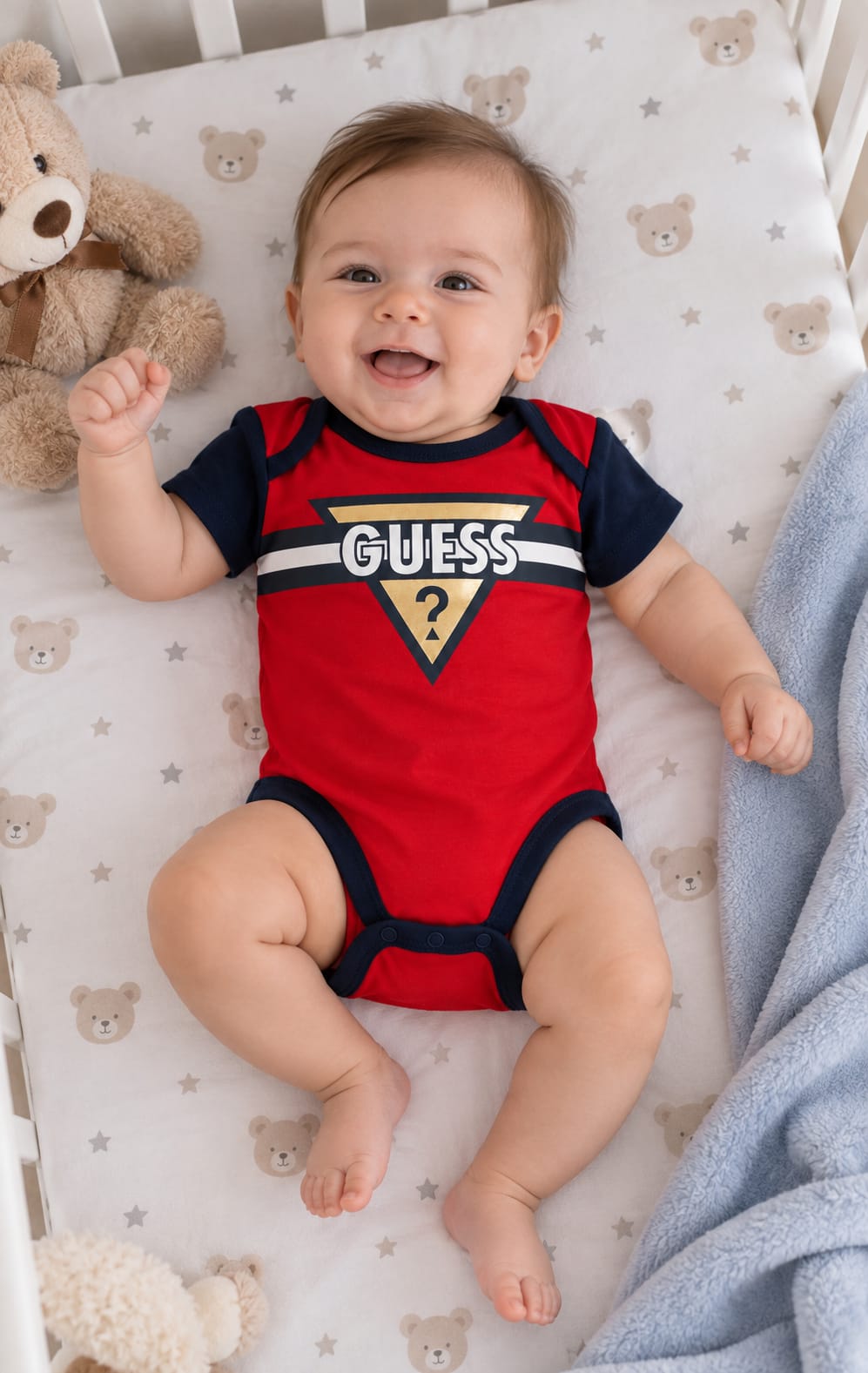 Pack de 3 Piezas GUESS para Niño 3 a 6 Meses Pañalero Playera y Short
