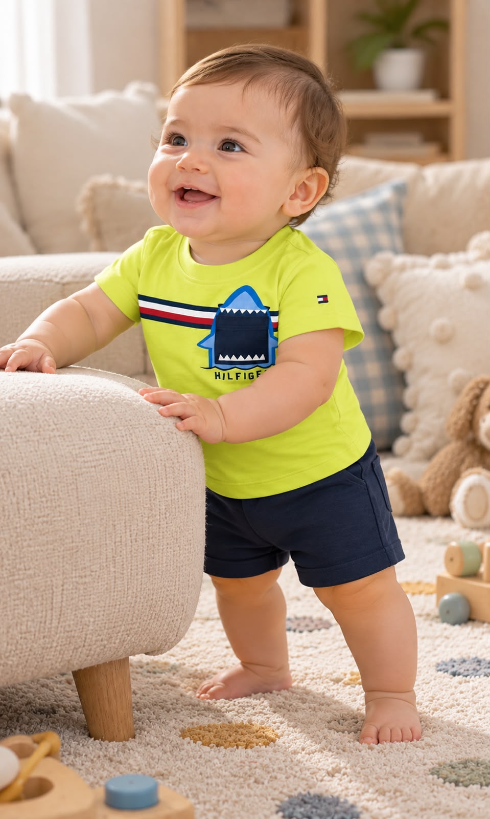 Playera Tommy Hilfiger de manga corta para bebé 6-9 meses amarilla neón