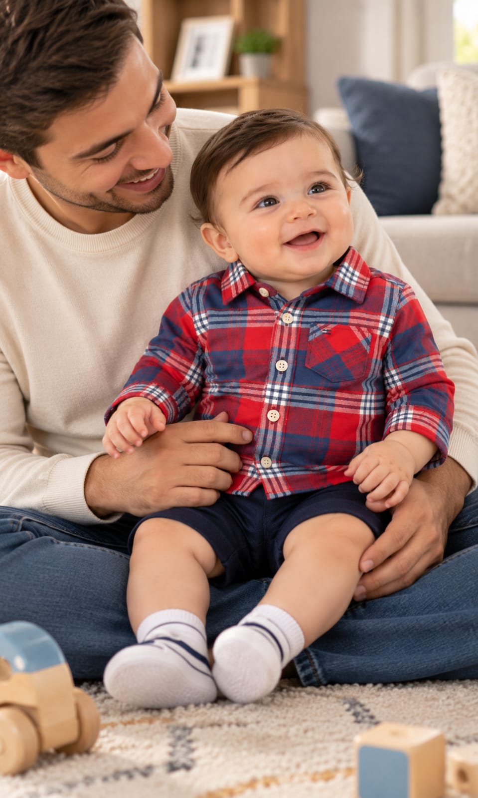 Camisa Tommy Hilfiger de manga larga para bebé 3-6 meses roja, azul y blanca