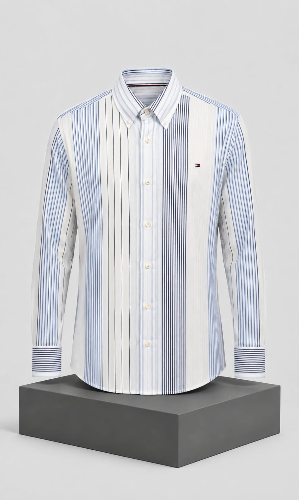 Camisa de Hombre Manga Larga Blanca con Rayas Verticales Azules Tommy Hilfiger
