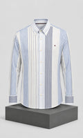 Camisa de Hombre Manga Larga Blanca con Rayas Verticales Azules Tommy Hilfiger