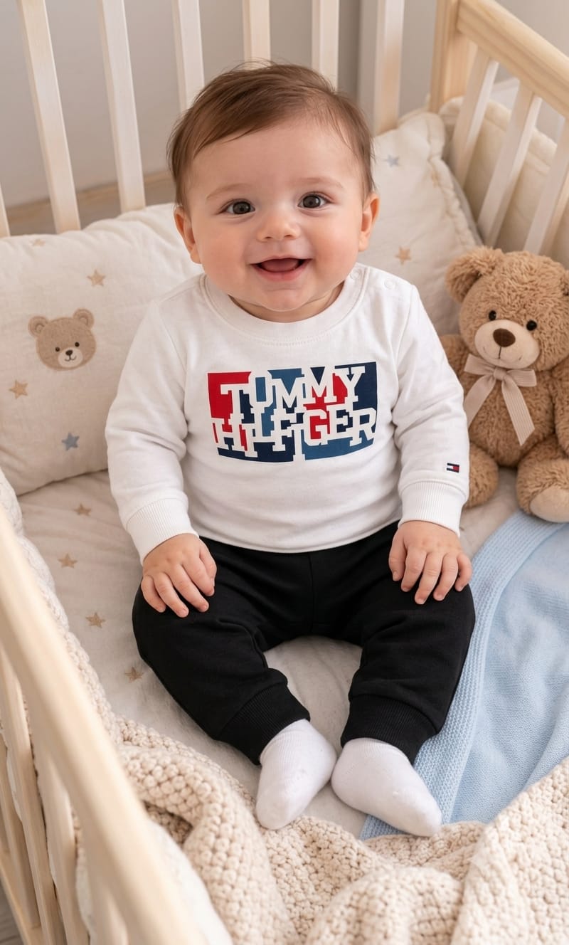 Playera Tommy Hilfiger para bebé 3-6 meses color blanco Manga Larga