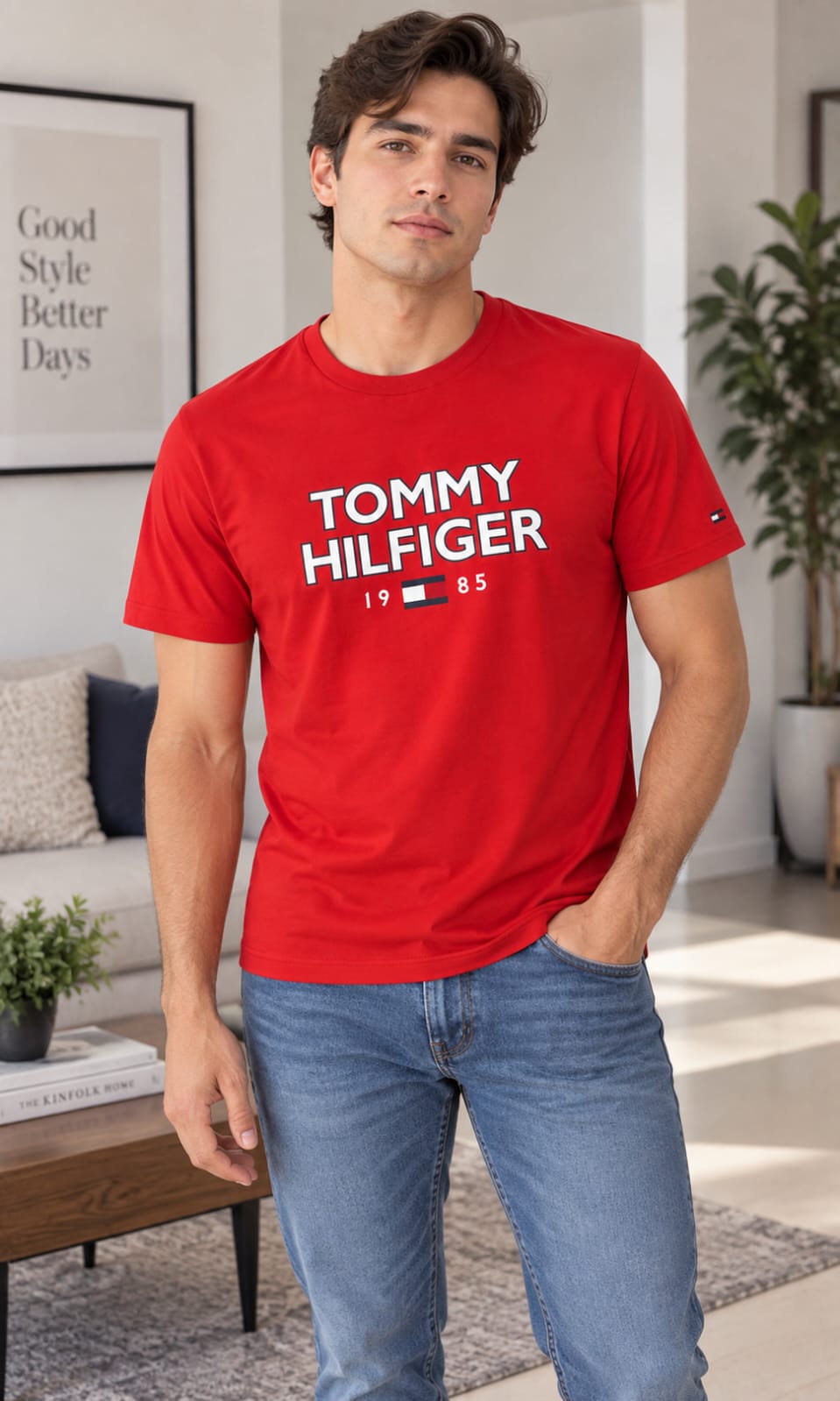Playera para Hombre Roja Cuello Redondo Tommy Hilfiger