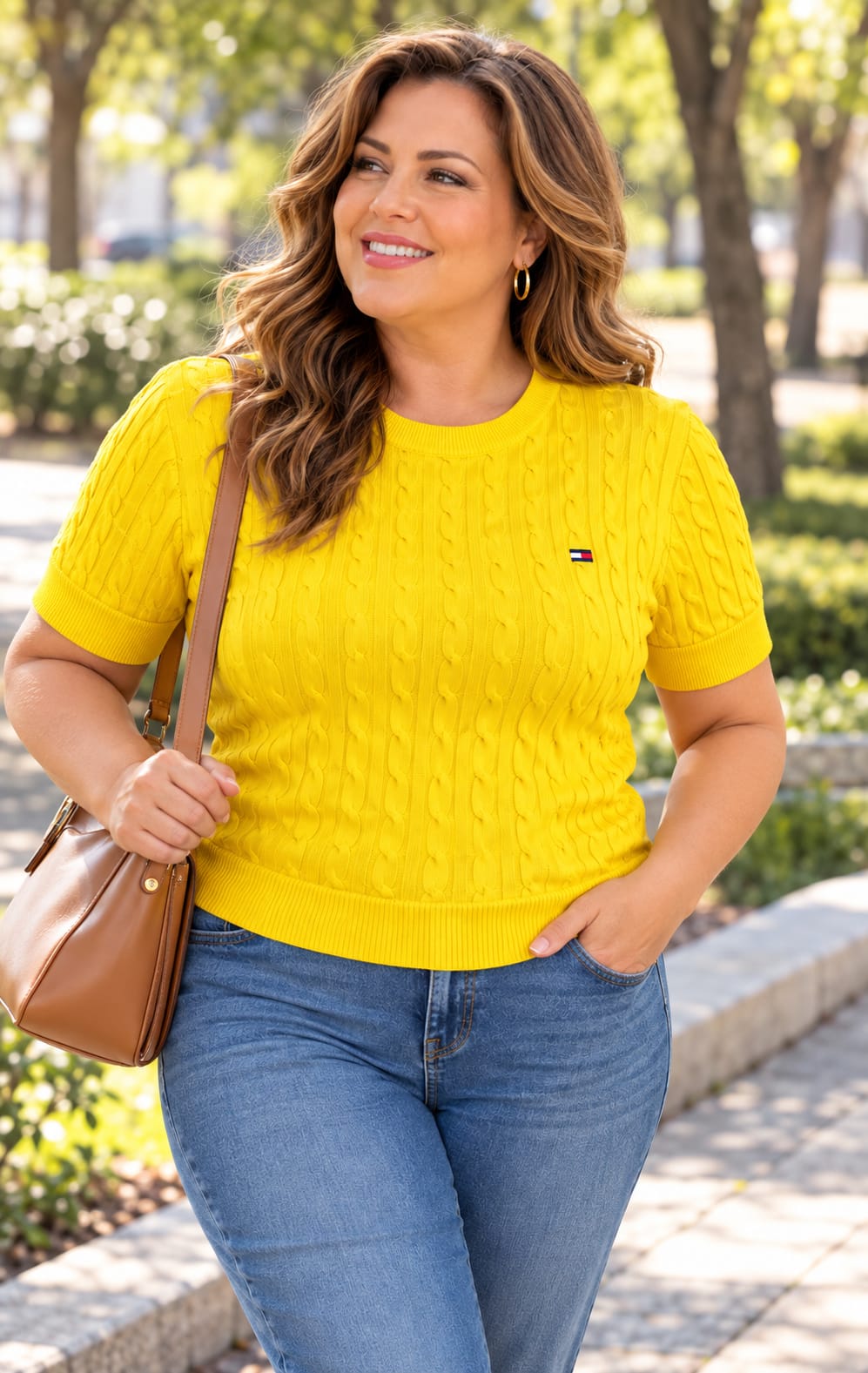 Blusa Tejido para Mujer Amarilla Manga Corta Tommy Hilfiger
