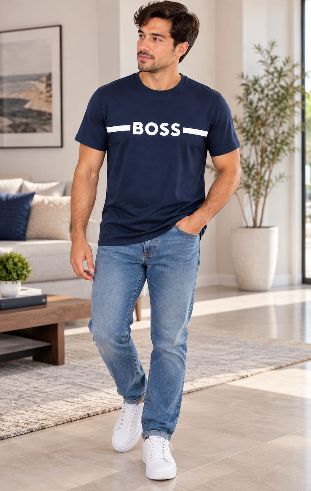 Playera BOSS para Hombre Azul Marino de Manga Corta