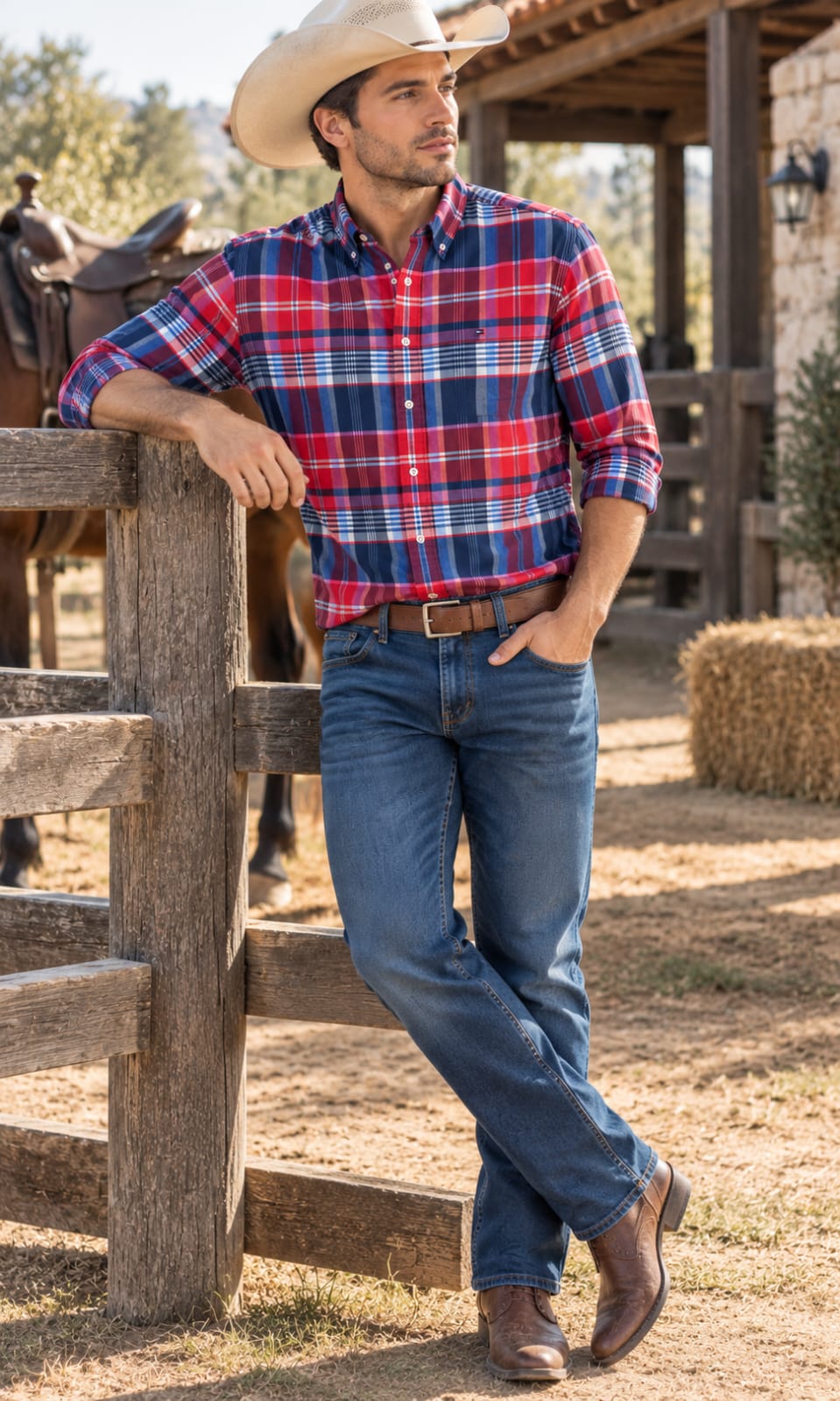 Camisa de Hombre Manga Larga a Cuadros Roja y Azul Tommy Hilfiger