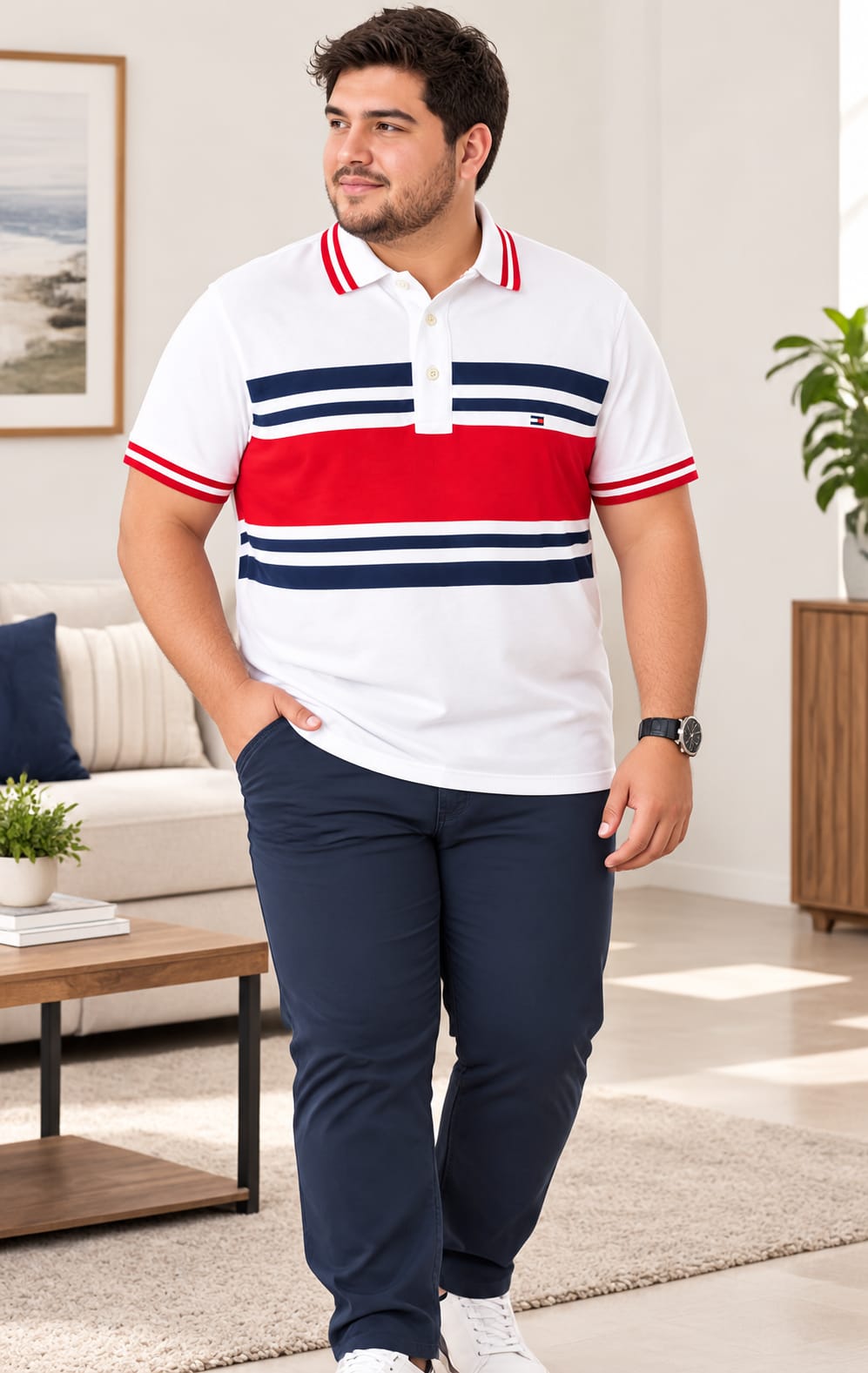 Playera Polo para Hombre Blanca con Detalles Rojo y Azul Tommy Hilfiger