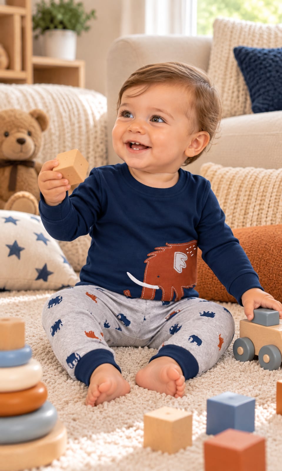 Set de 2 Pijamas Carter's para Bebé de 12 Meses en Azul, Gris y Azul Marino