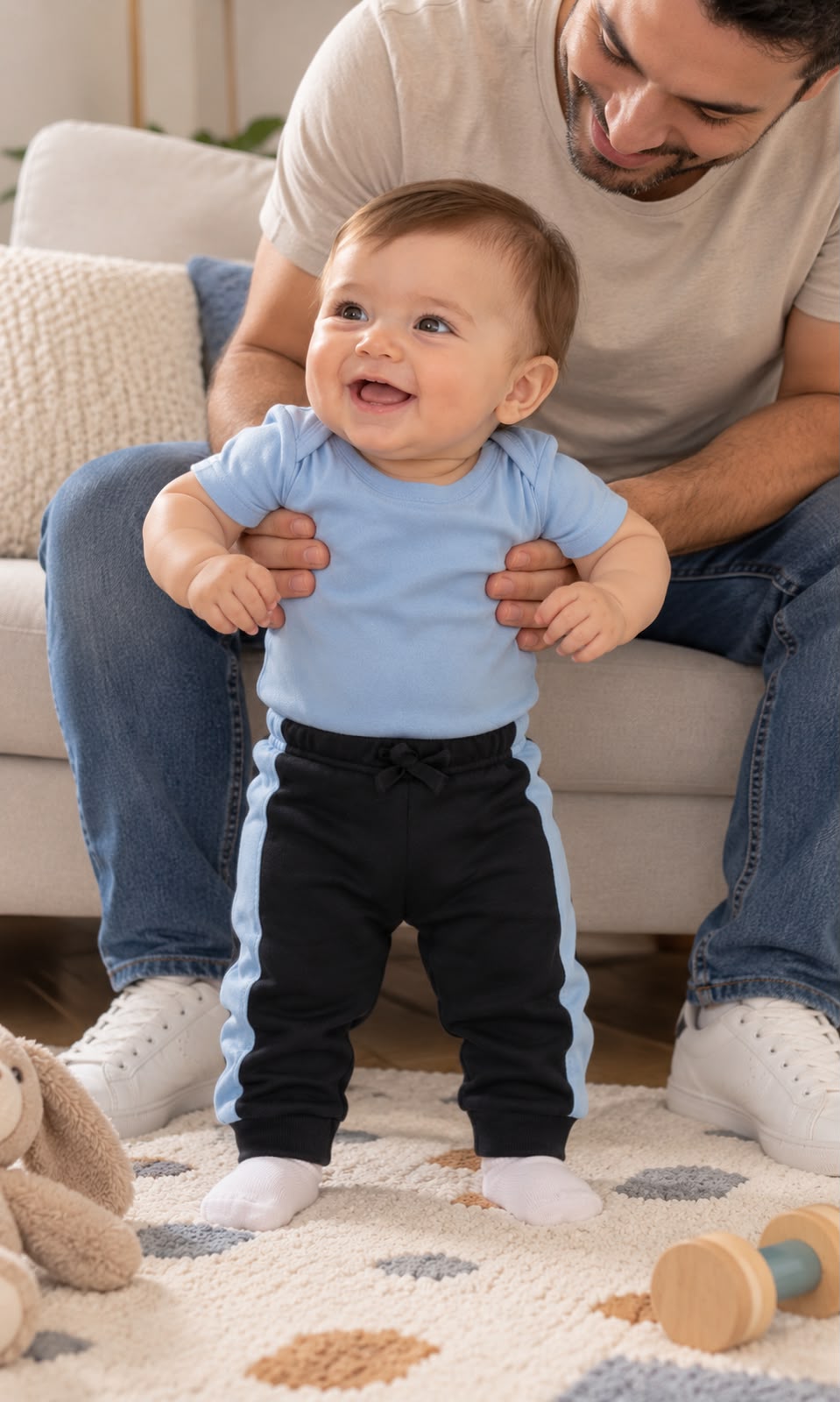 Pans para bebé 6-9 meses negro con azul claro
