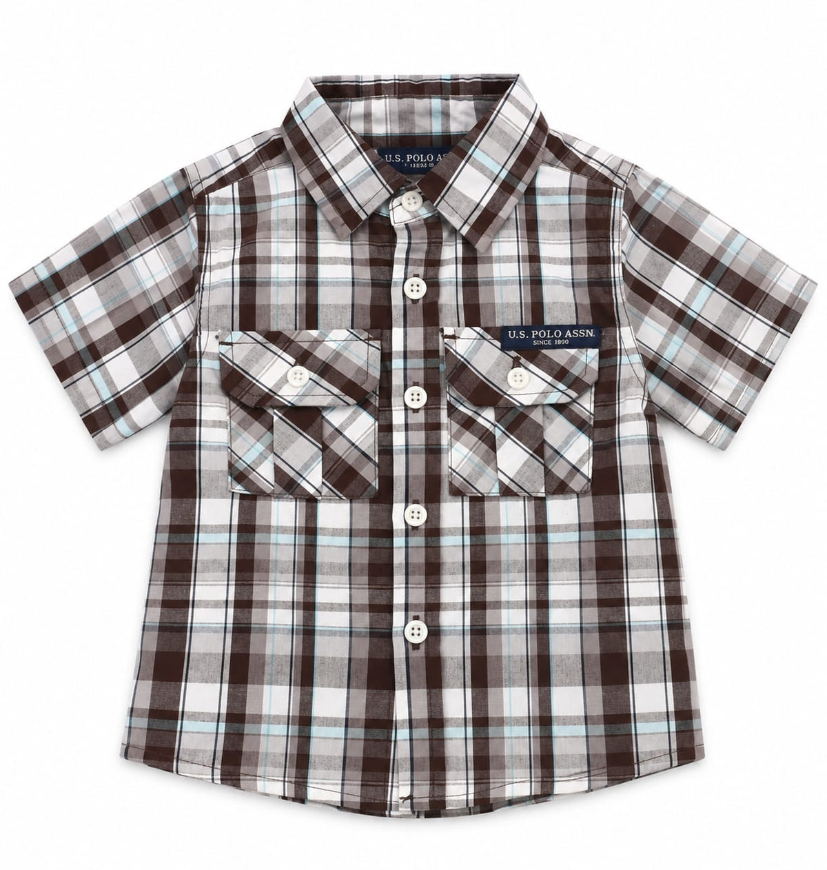 Conjunto para bebé de 12 meses camisa manga corta y short en café, gris y blanco