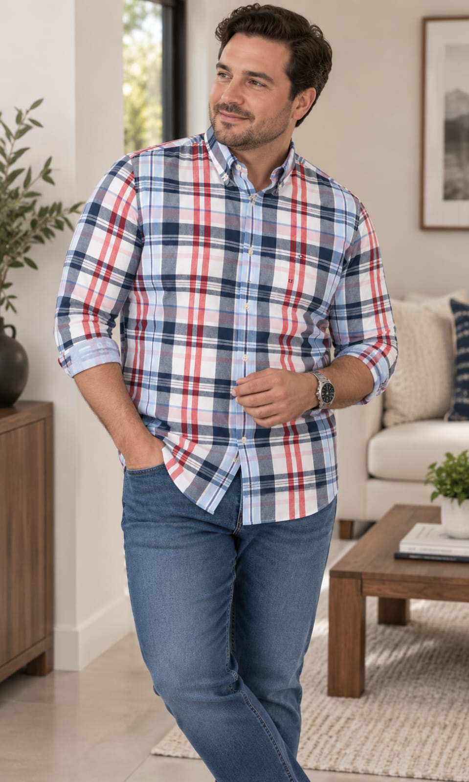 Camisa de Hombre a Cuadros Multicolor Manga Larga Tommy Hilfiger
