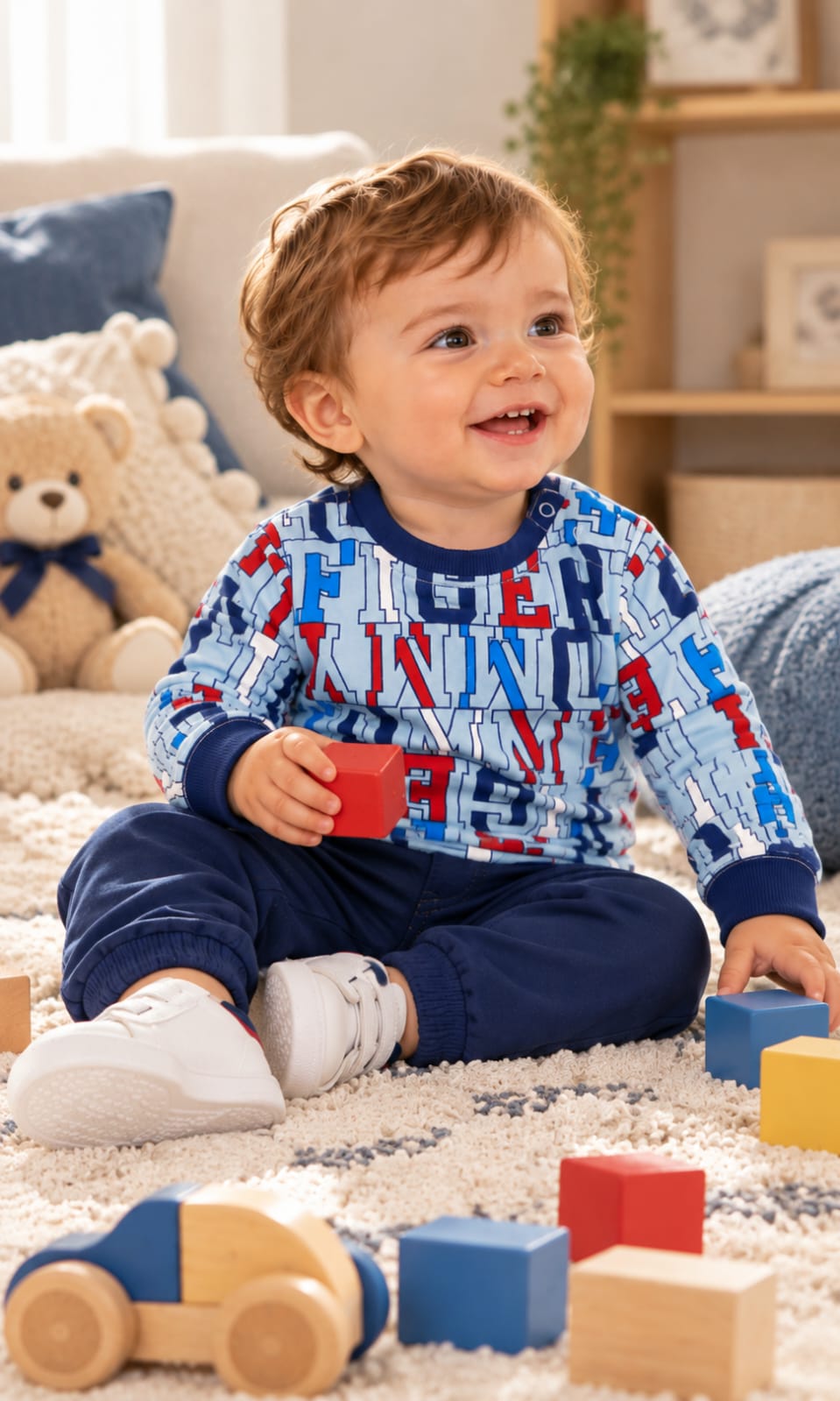 Sudadera Tommy Hilfiger para bebé de 12 meses en azul claro, azul marino, rojo y blanco