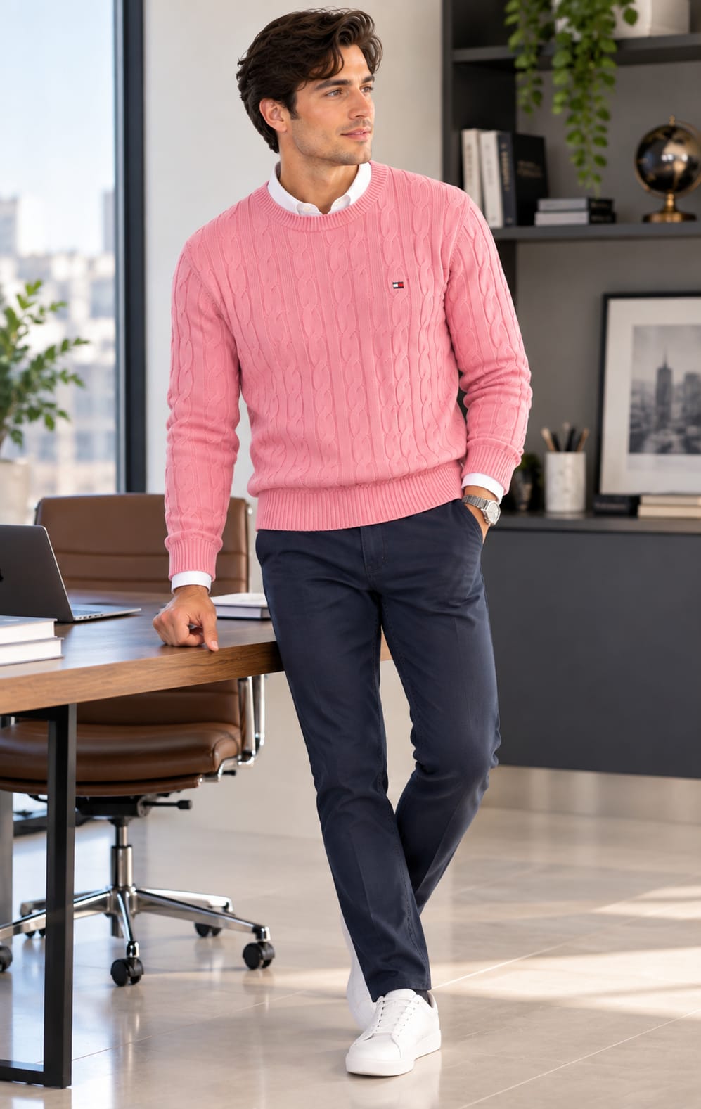 Suéter para Hombre Rosa Tejido con Cuello Redondo Tommy Hilfiger