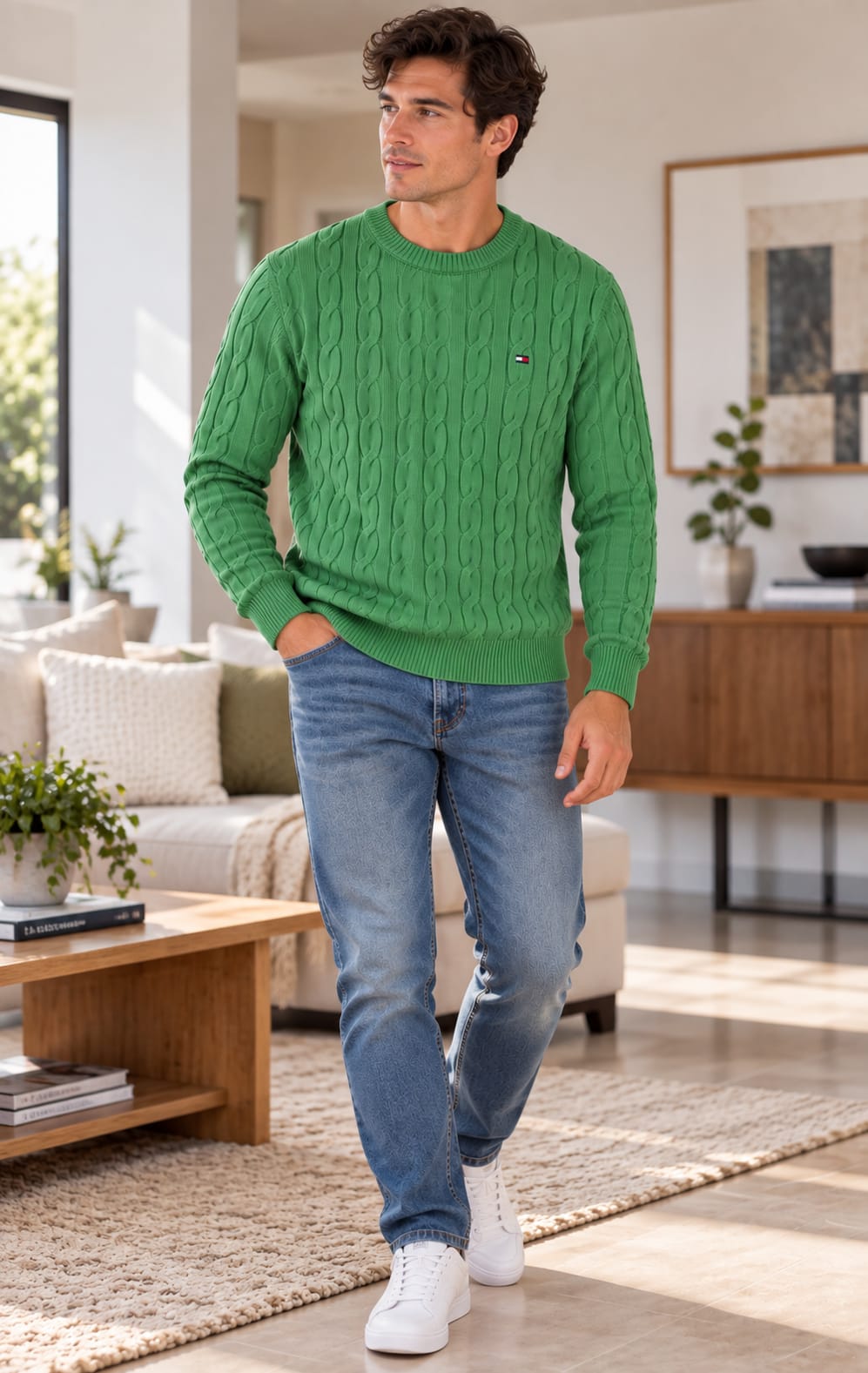 Suéter para Hombre Verde con Tejido Trenzado Tommy Hilfiger
