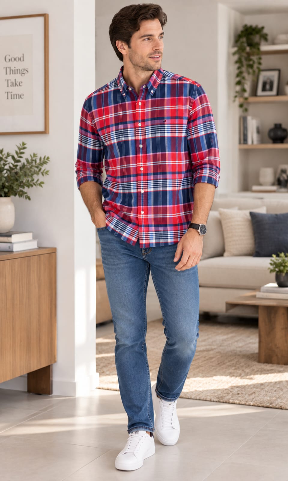 Camisa de Hombre Manga Larga a Cuadros Roja y Azul Tommy Hilfiger