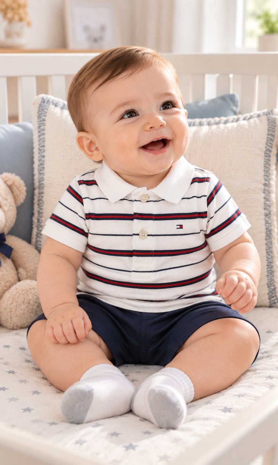 Playera Tommy Hilfiger para Bebé 3-6 Meses Blanca con Rayas