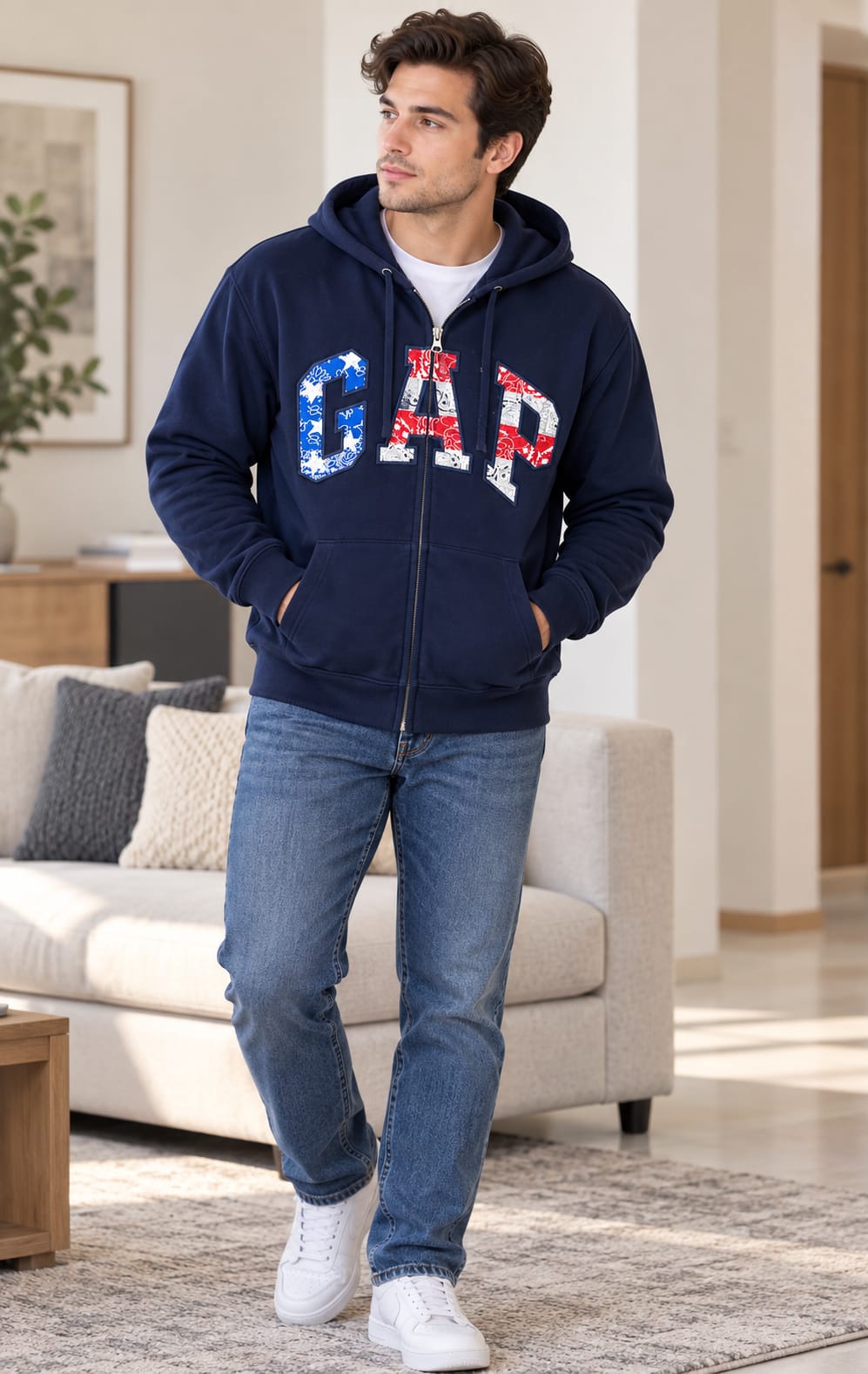 Sudadera GAP para Hombre Azul Marino con Capucha y Cierre