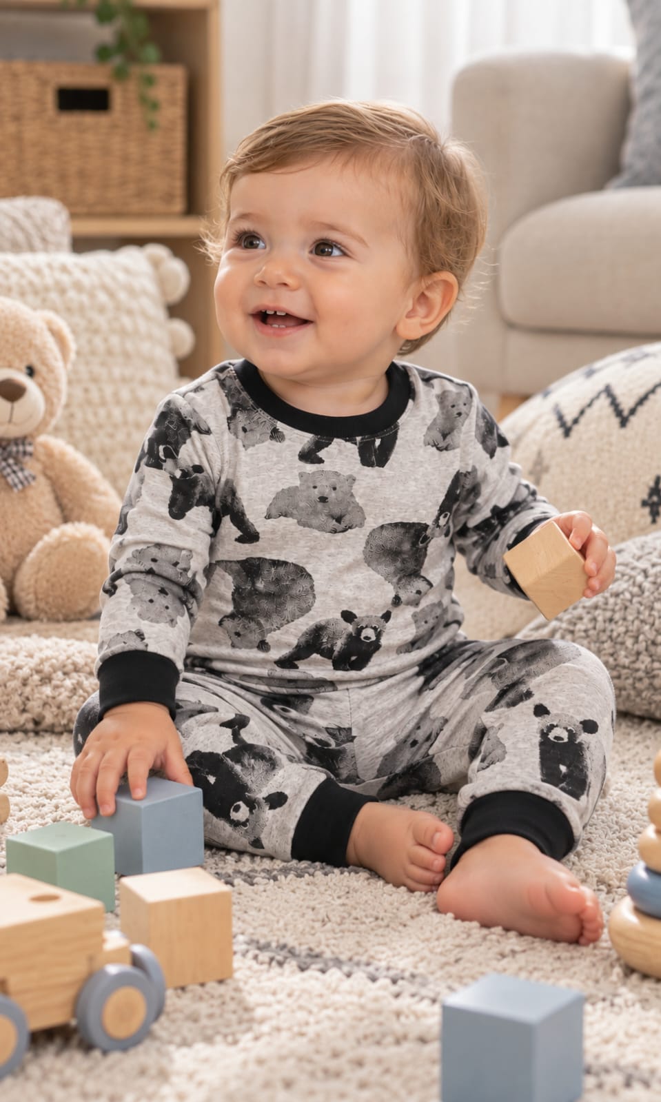 Set de 2 Pijamas para Bebé Carters de 12 Meses en Gris, Negro y Rojo
