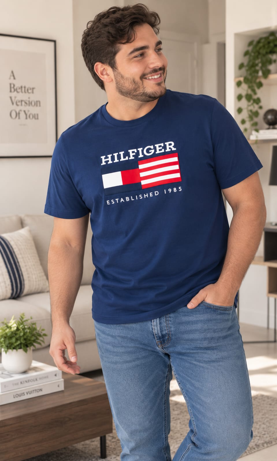 Playera para Hombre Azul Marino de Cuello Redondo Tommy Hilfiger