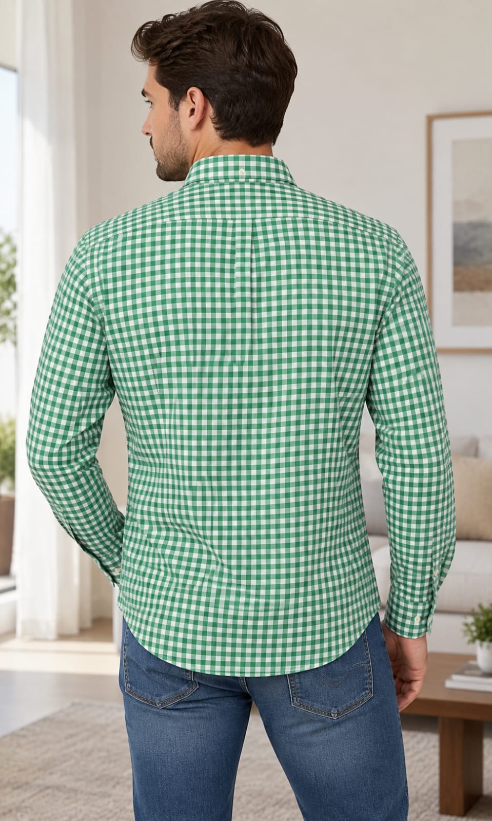 Camisa de Hombre Manga Larga a Cuadros Verde y Blanco Tommy Hilfiger