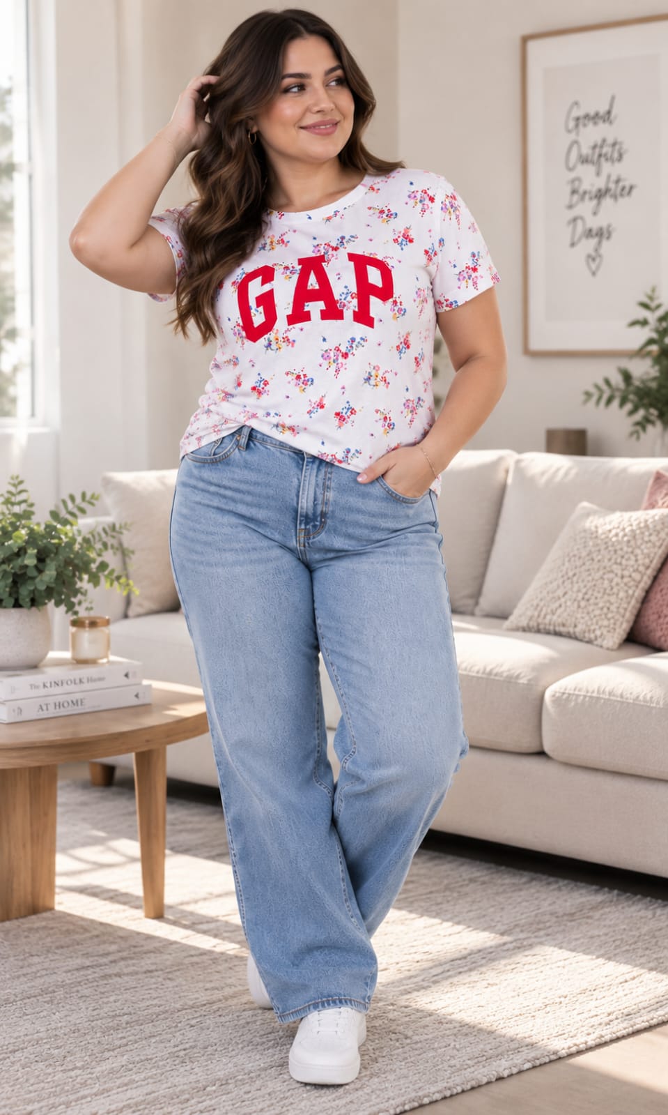 Blusa GAP  para Dama Floral con Logo Cuello Redondo