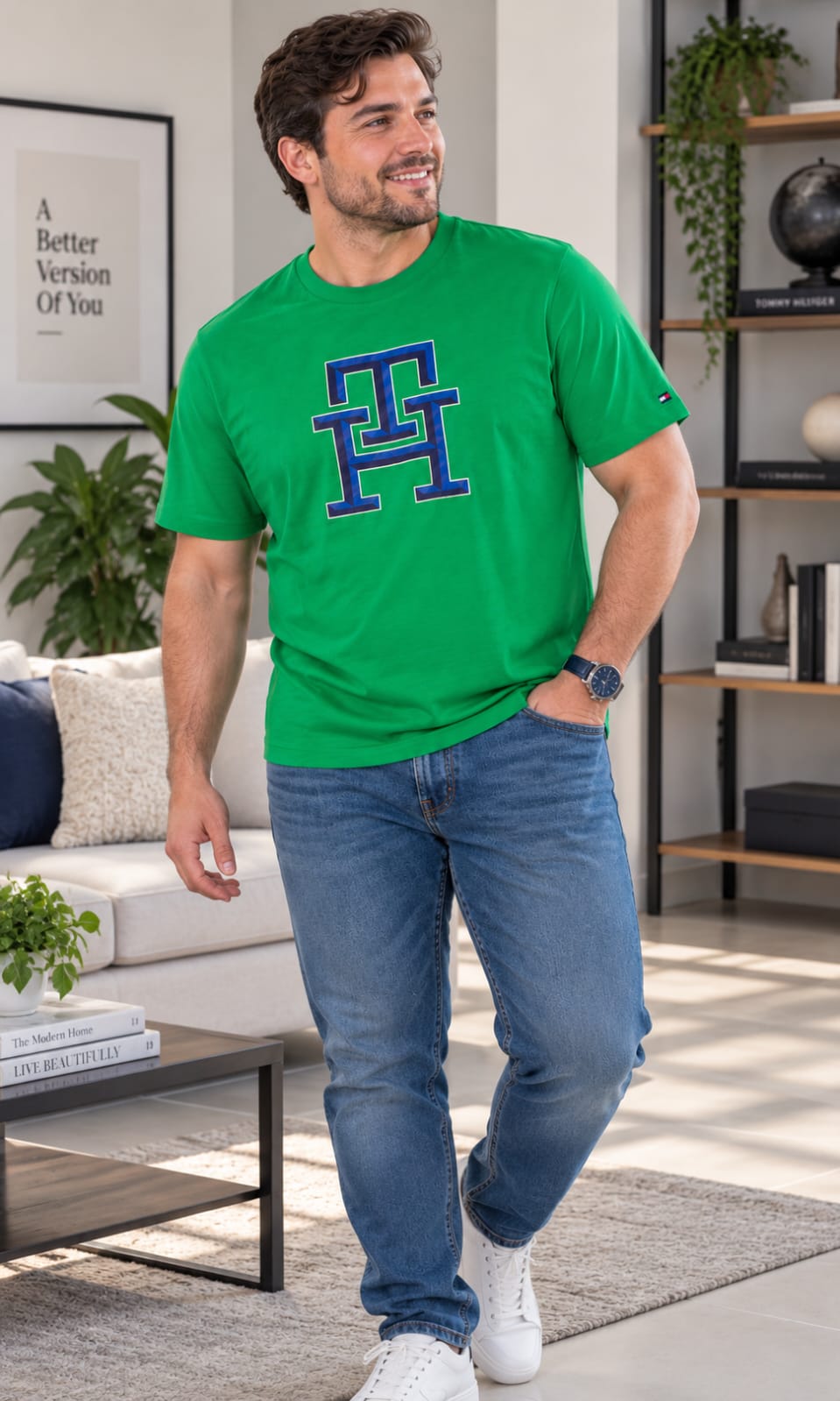 Playera para Hombre Verde de Cuello Redondo Tommy Hilfiger