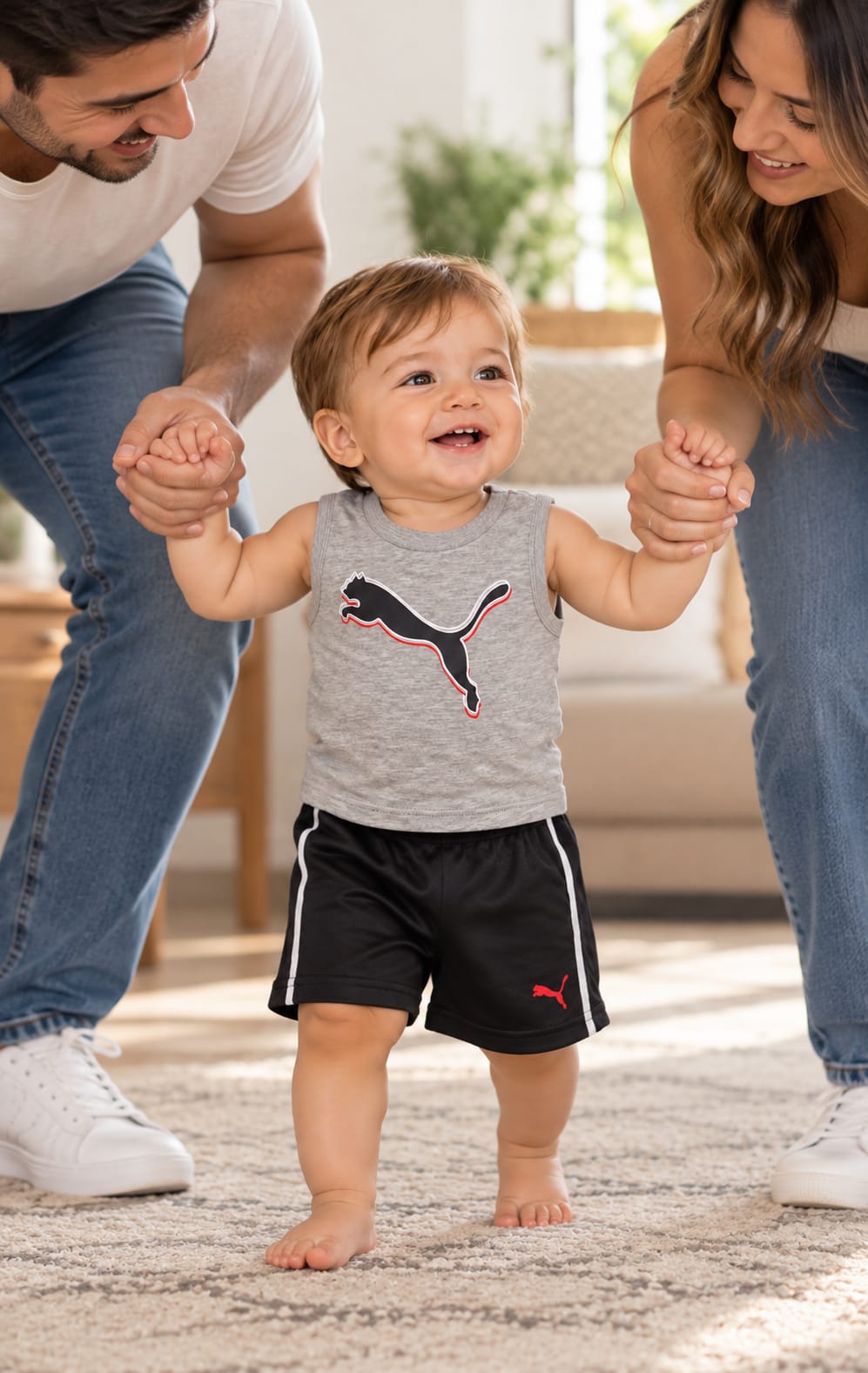 Conjunto para bebé de 12 meses con camiseta sin mangas y short gris y negro
