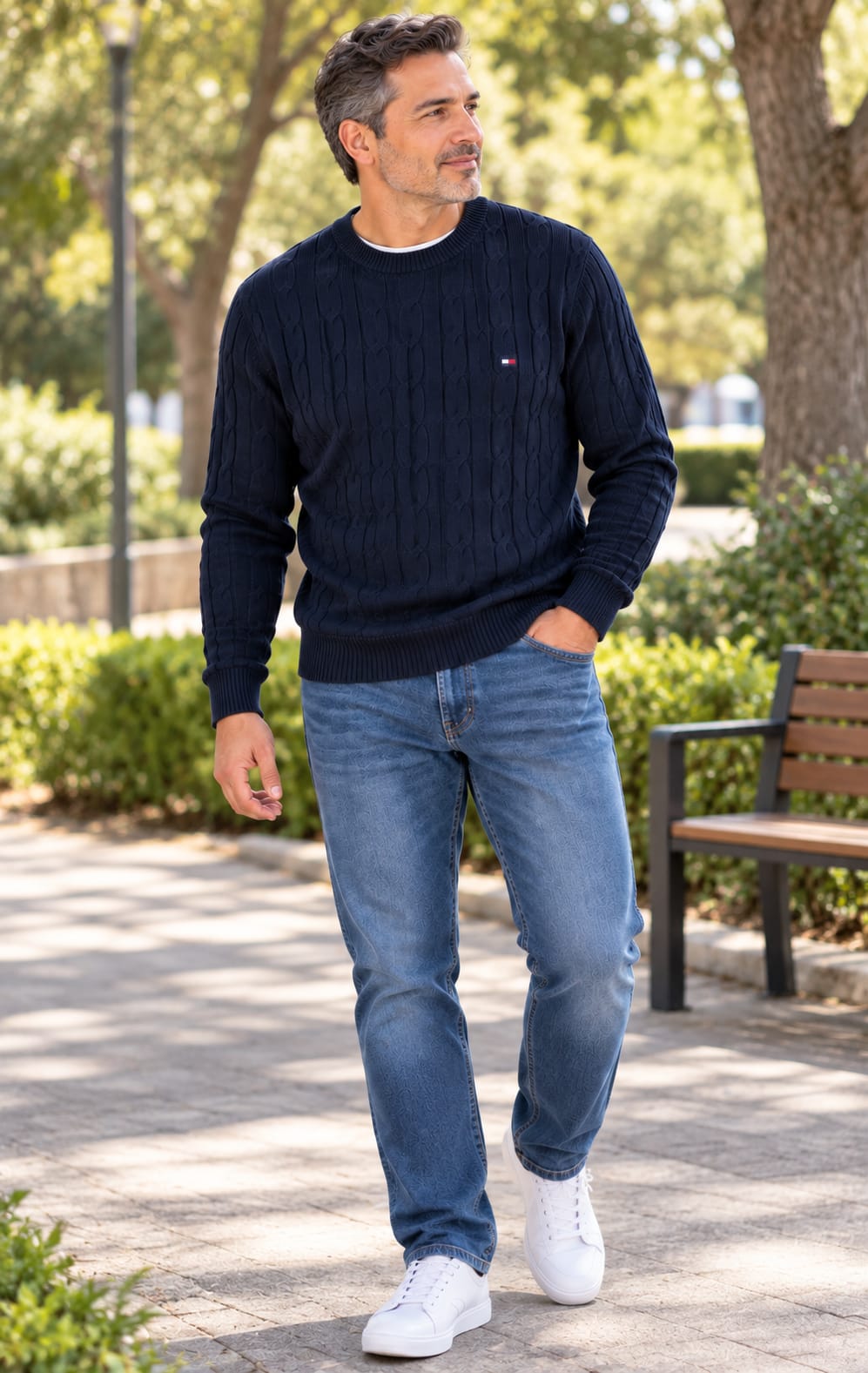 Suéter para Hombre Azul Marino con Tejido Trenzado Tommy Hilfiger