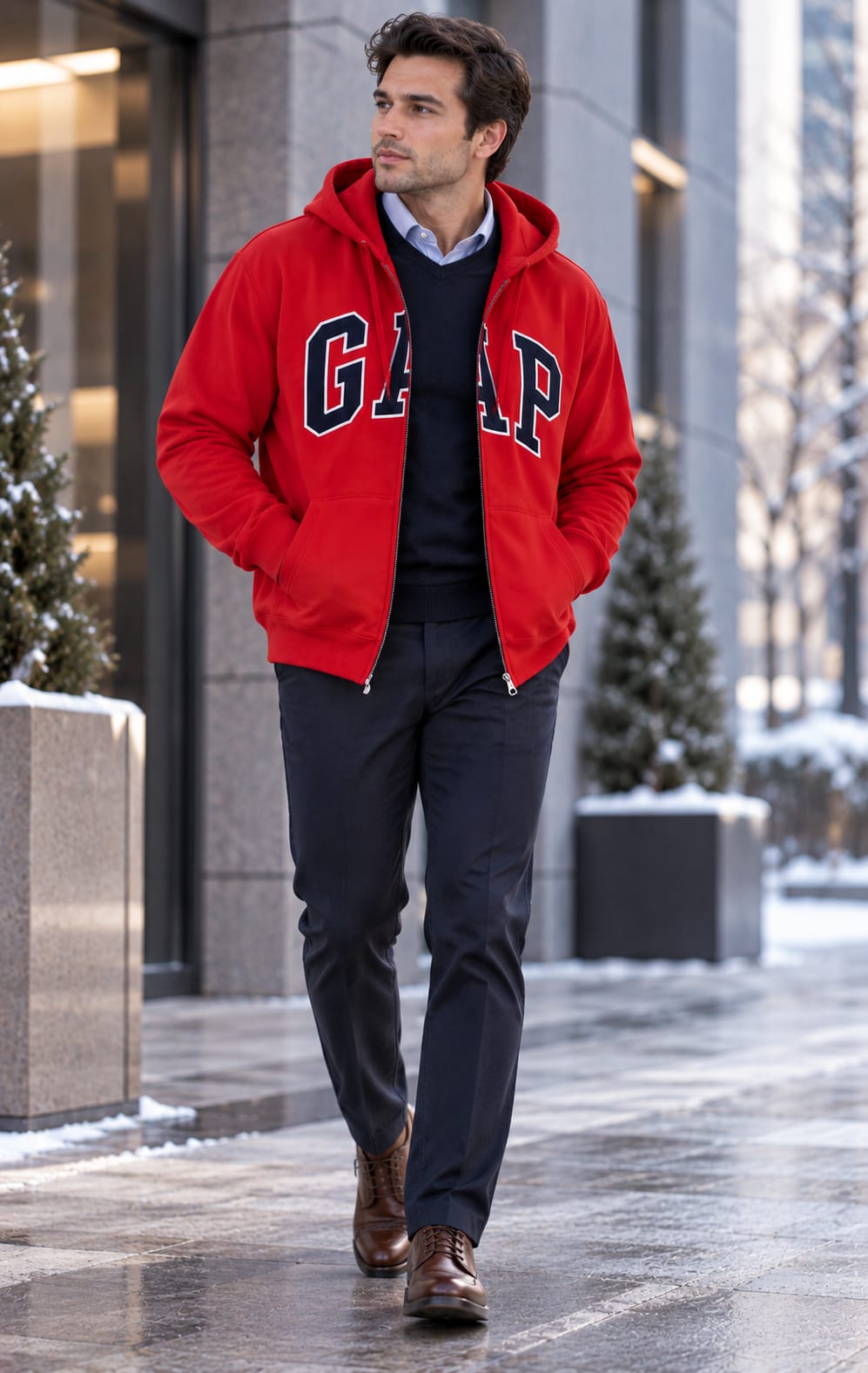 Sudadera GAP para Hombre Roja con Capucha y Cierre