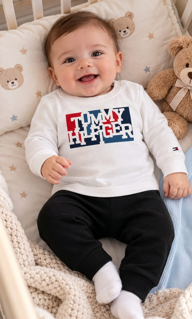 Playera Tommy Hilfiger para bebé 3-6 meses color blanco Manga Larga